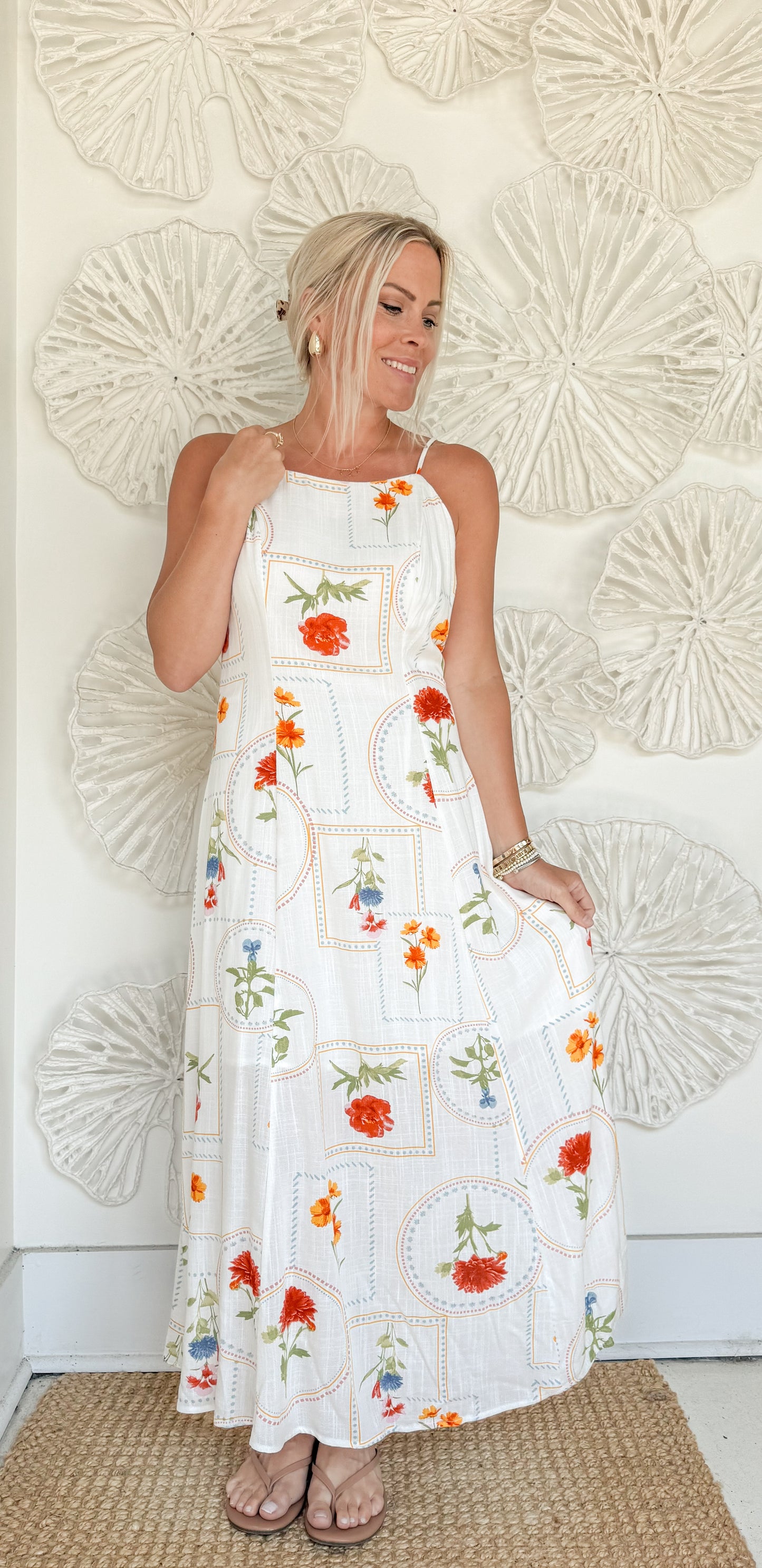 White Floral Square Neckline Maxi