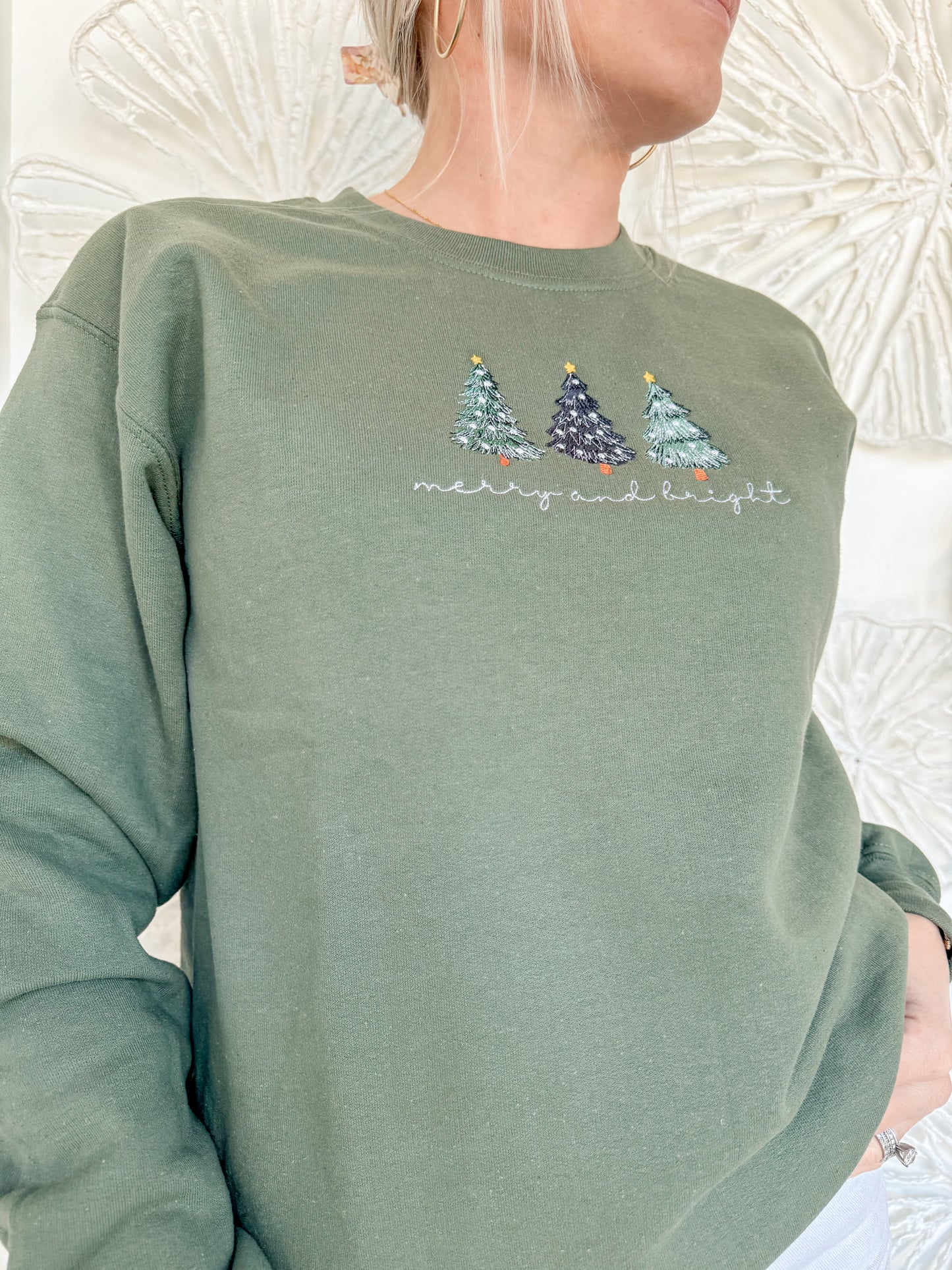 Green Christmas Tree Embroidered Crewneck Sweatshirt