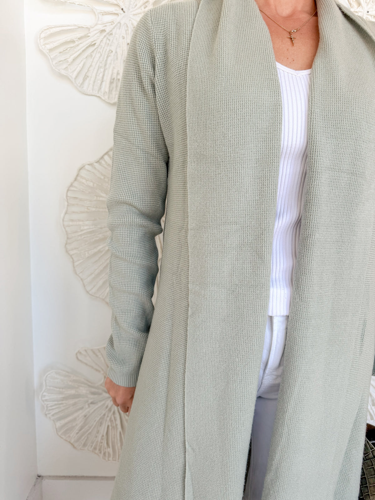 Sage Waffle Texture Cardigan