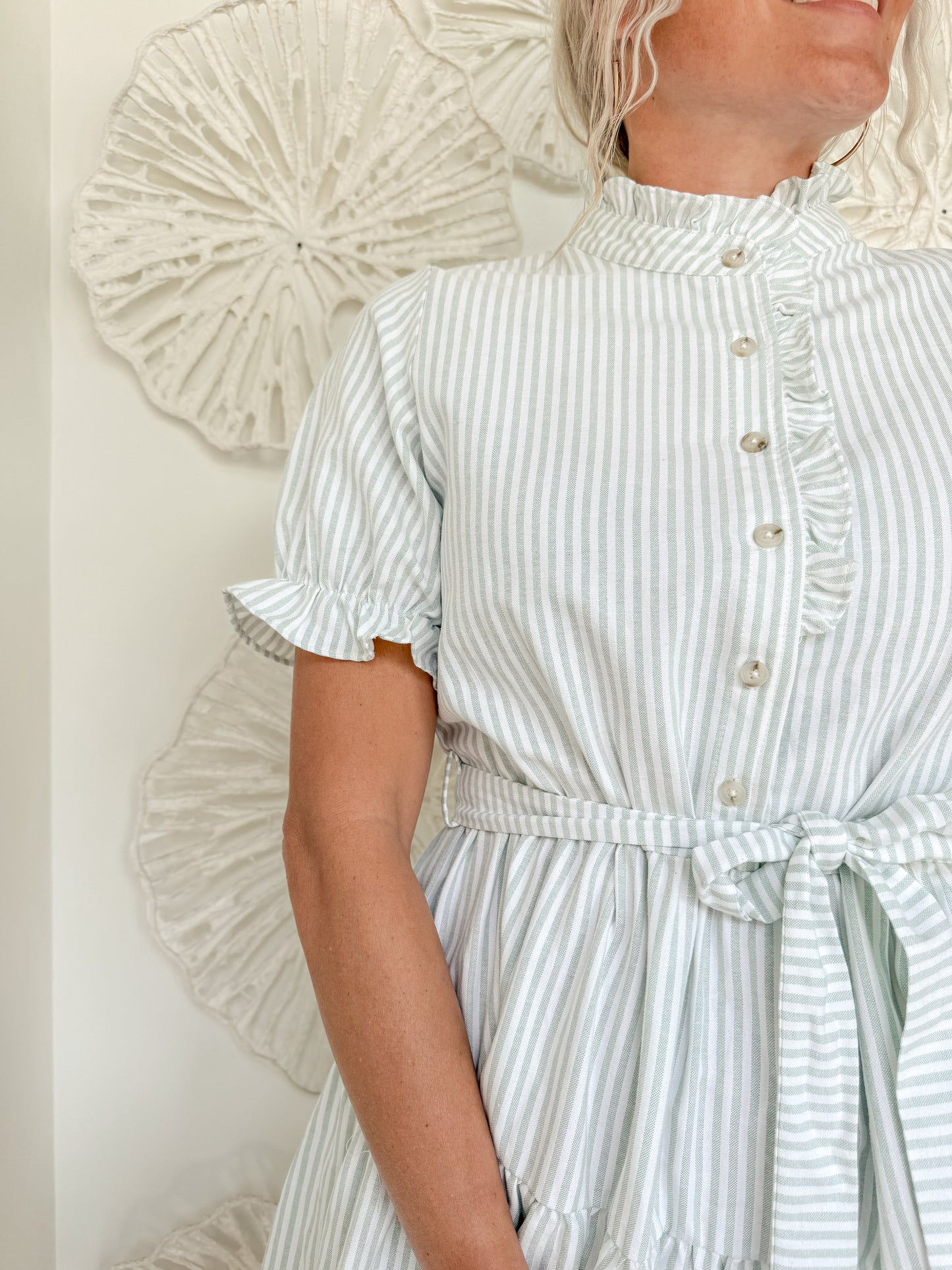 Green/White Striped Ruffle Mini