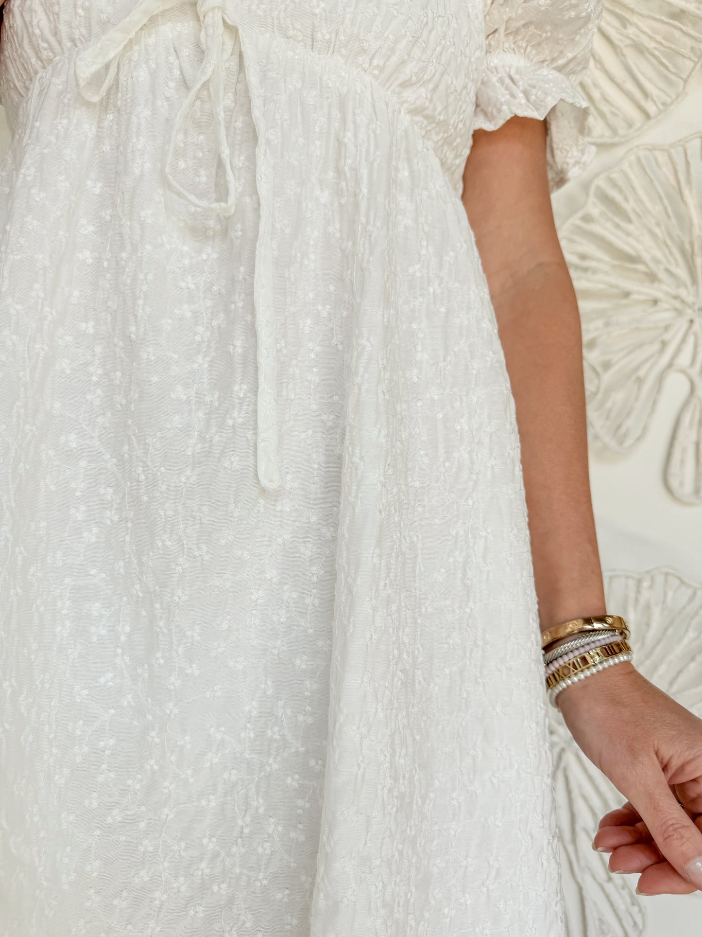 White Embroidered Square Neck Mini