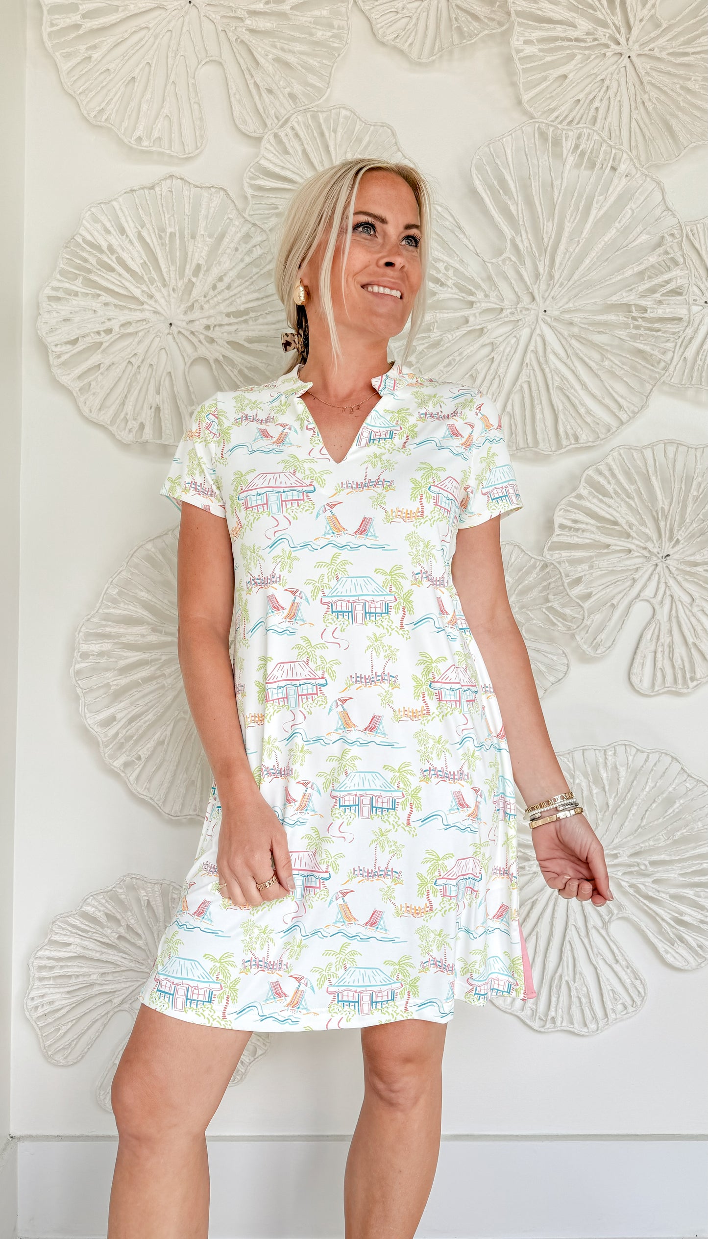 White Tropical Print Performance Mini