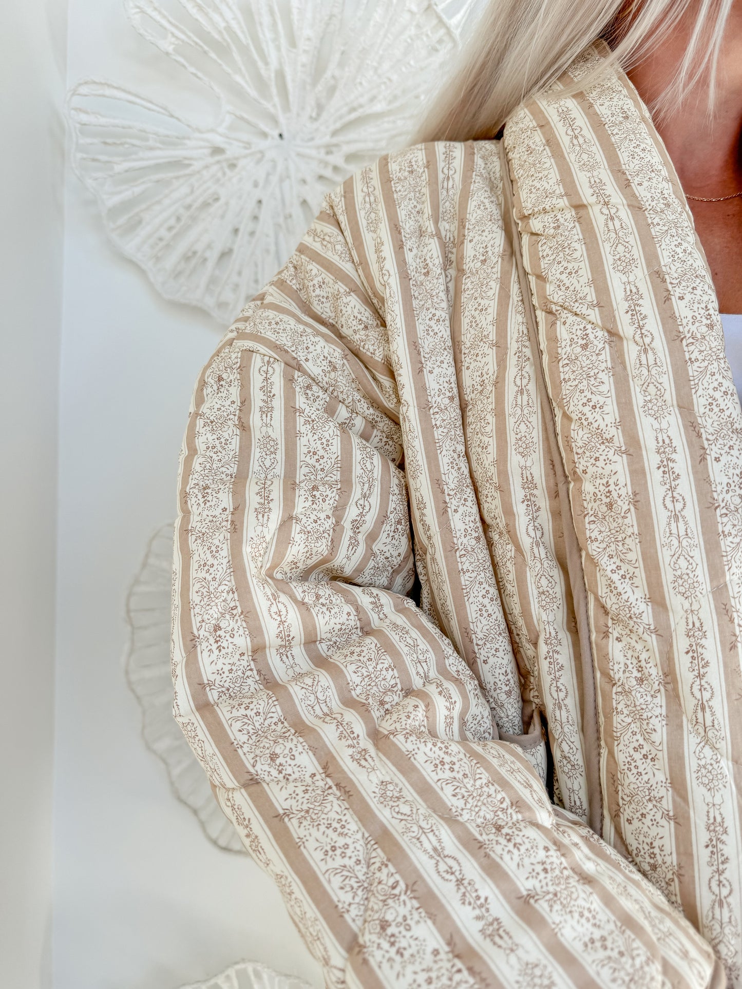 Taupe Floral Print Puff Jacket