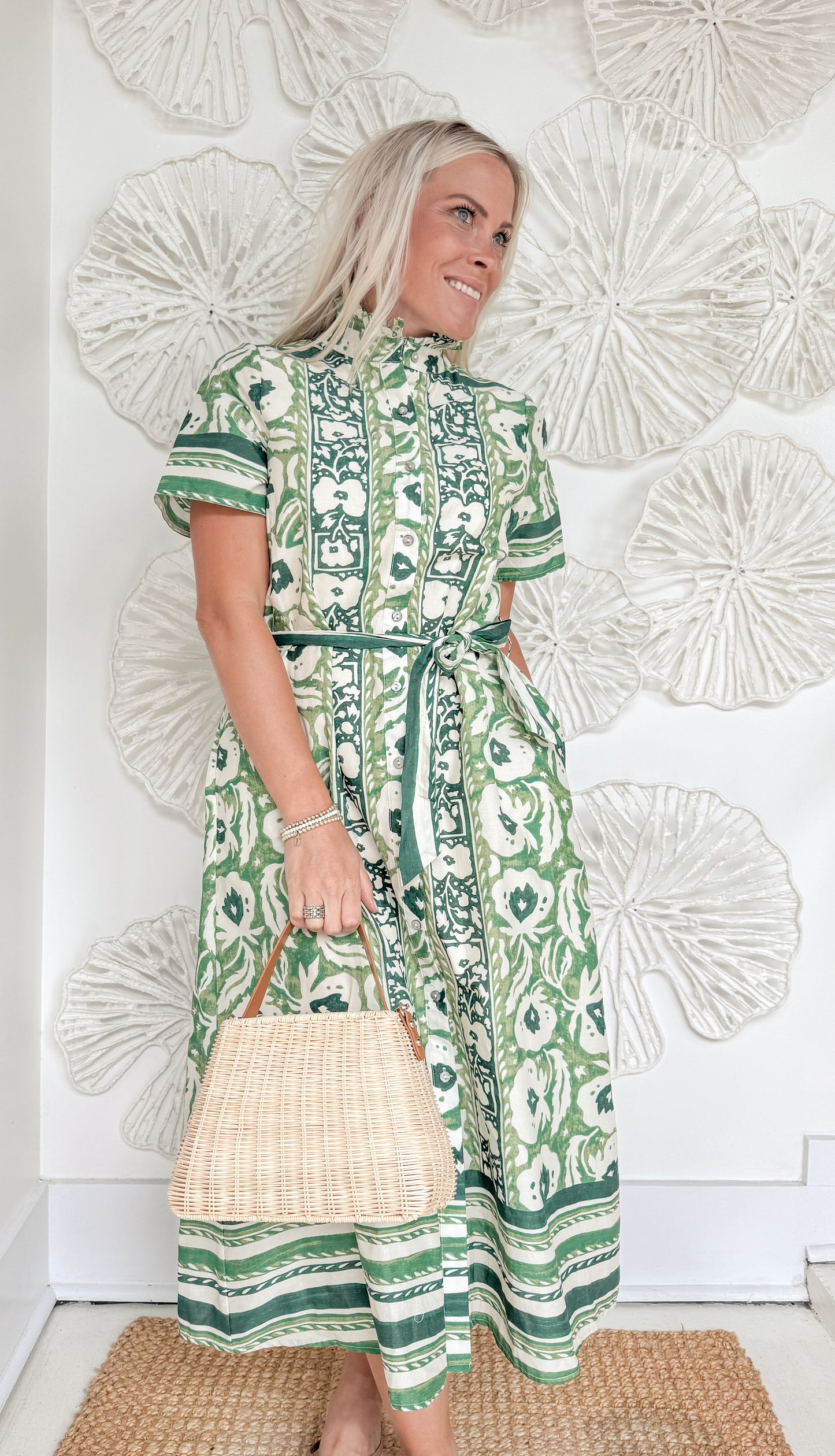 Green Floral Print Waist Tie Maxi