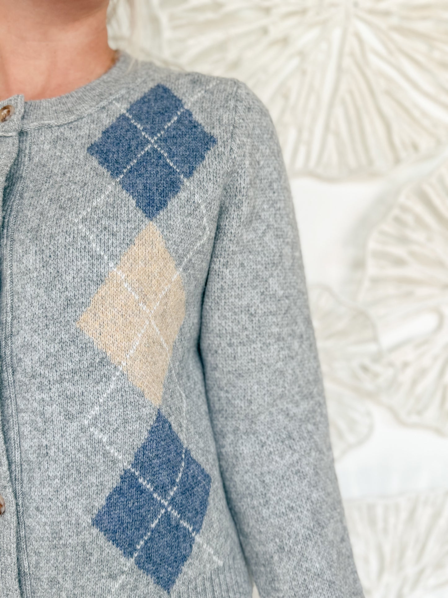 Grey Argyle Button Sweater