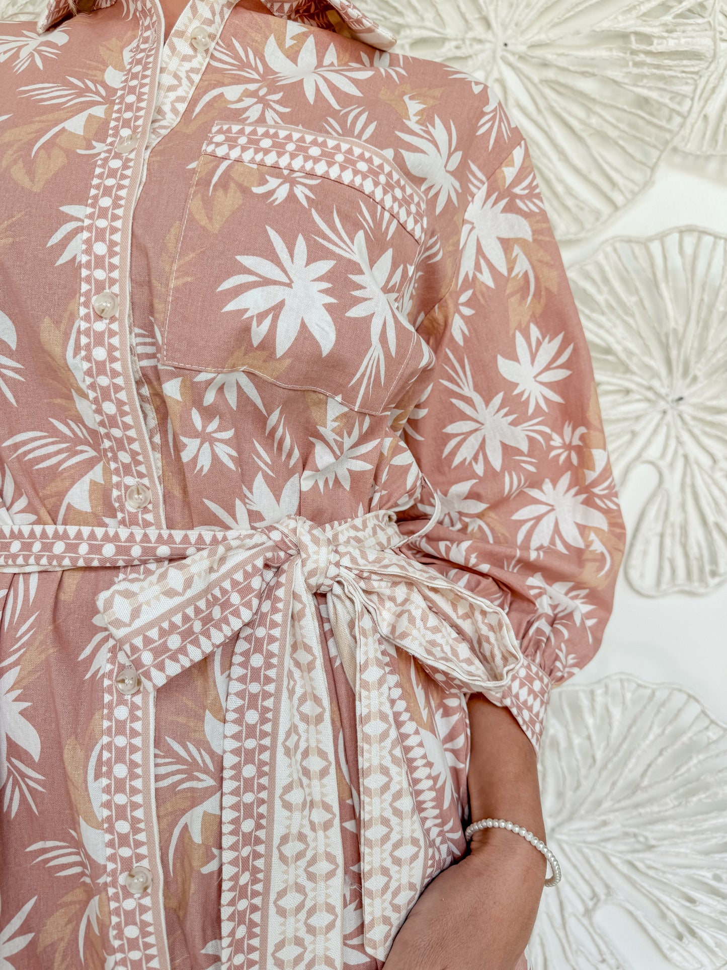 Peach Palm Mini Collared Dress
