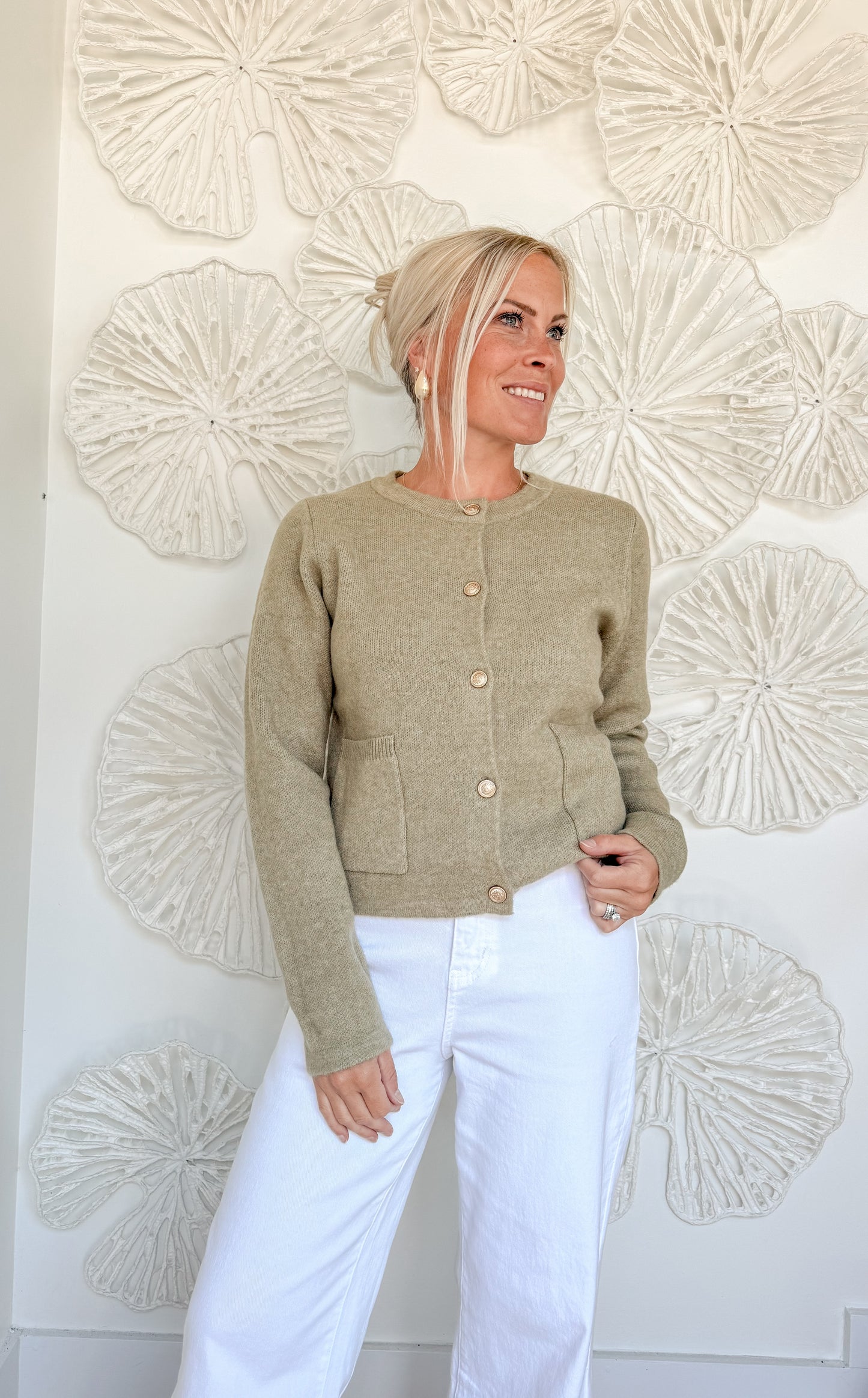 Light Olive Button Cardigan