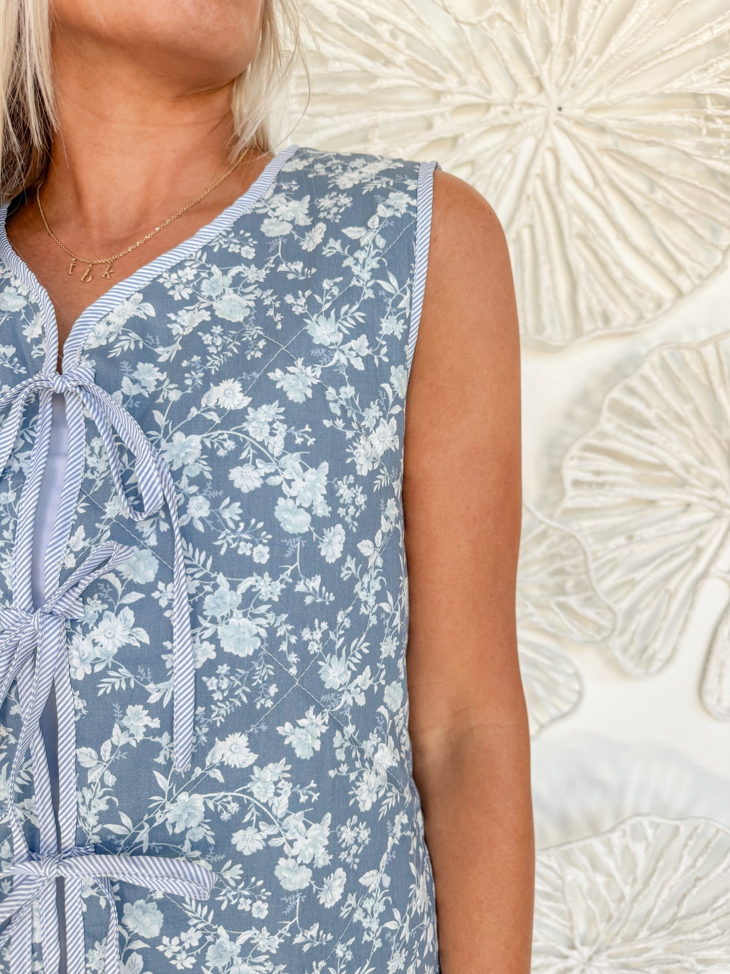 Blue Floral Quilted Vest