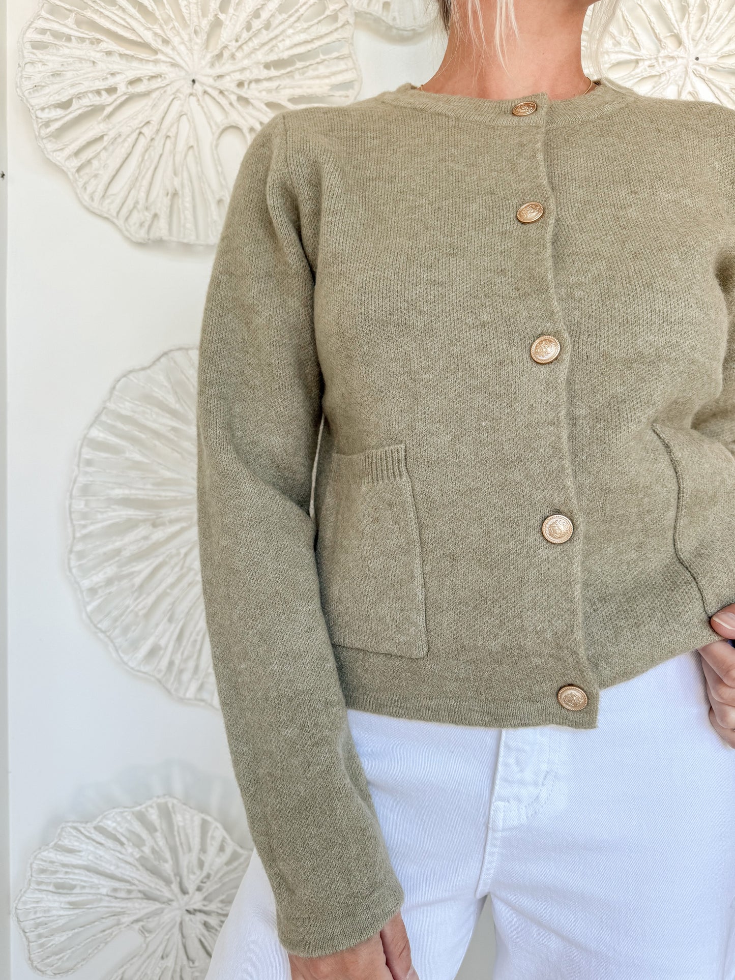 Light Olive Button Cardigan