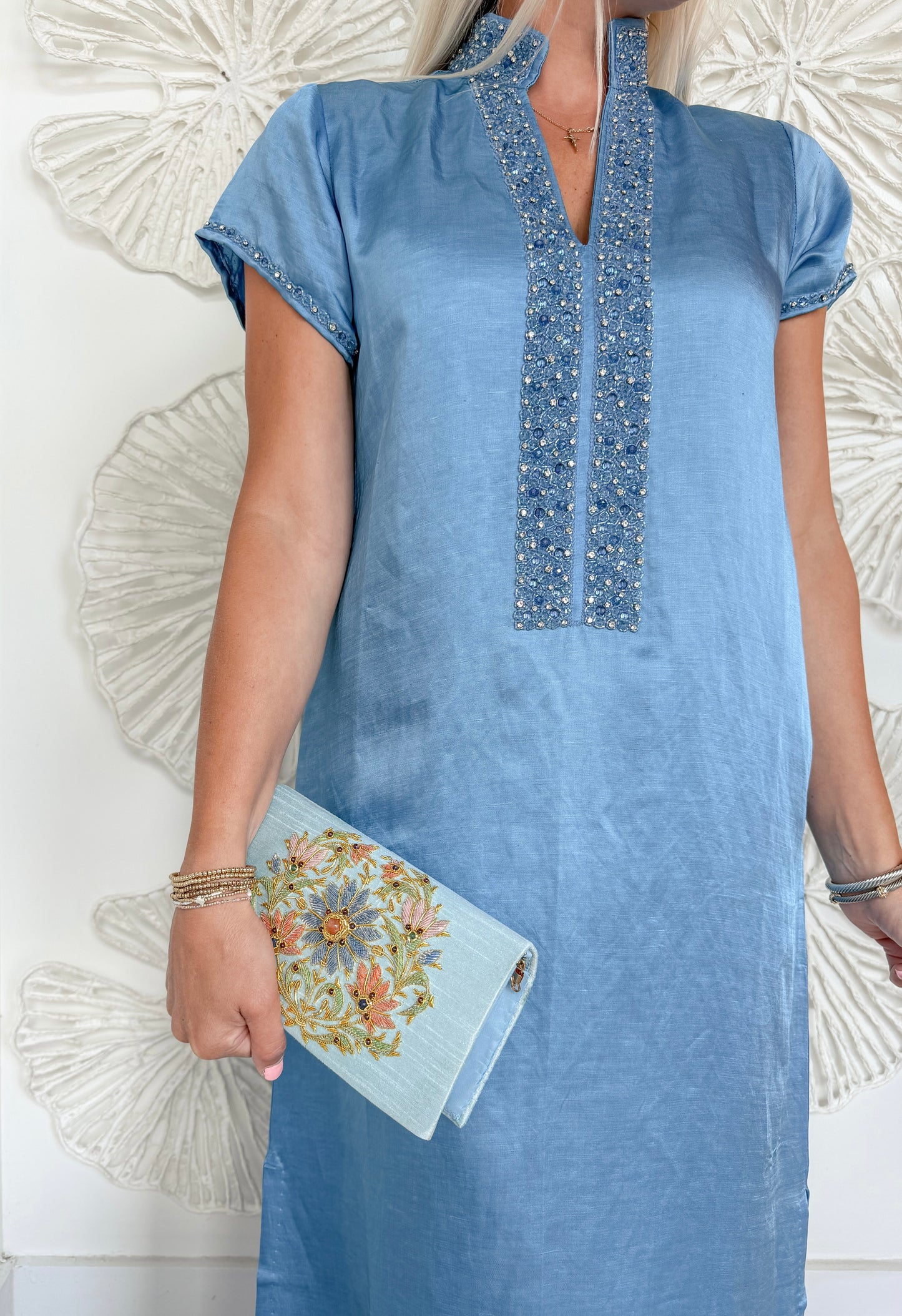 Blue Hand Embroidered Designer Handbag