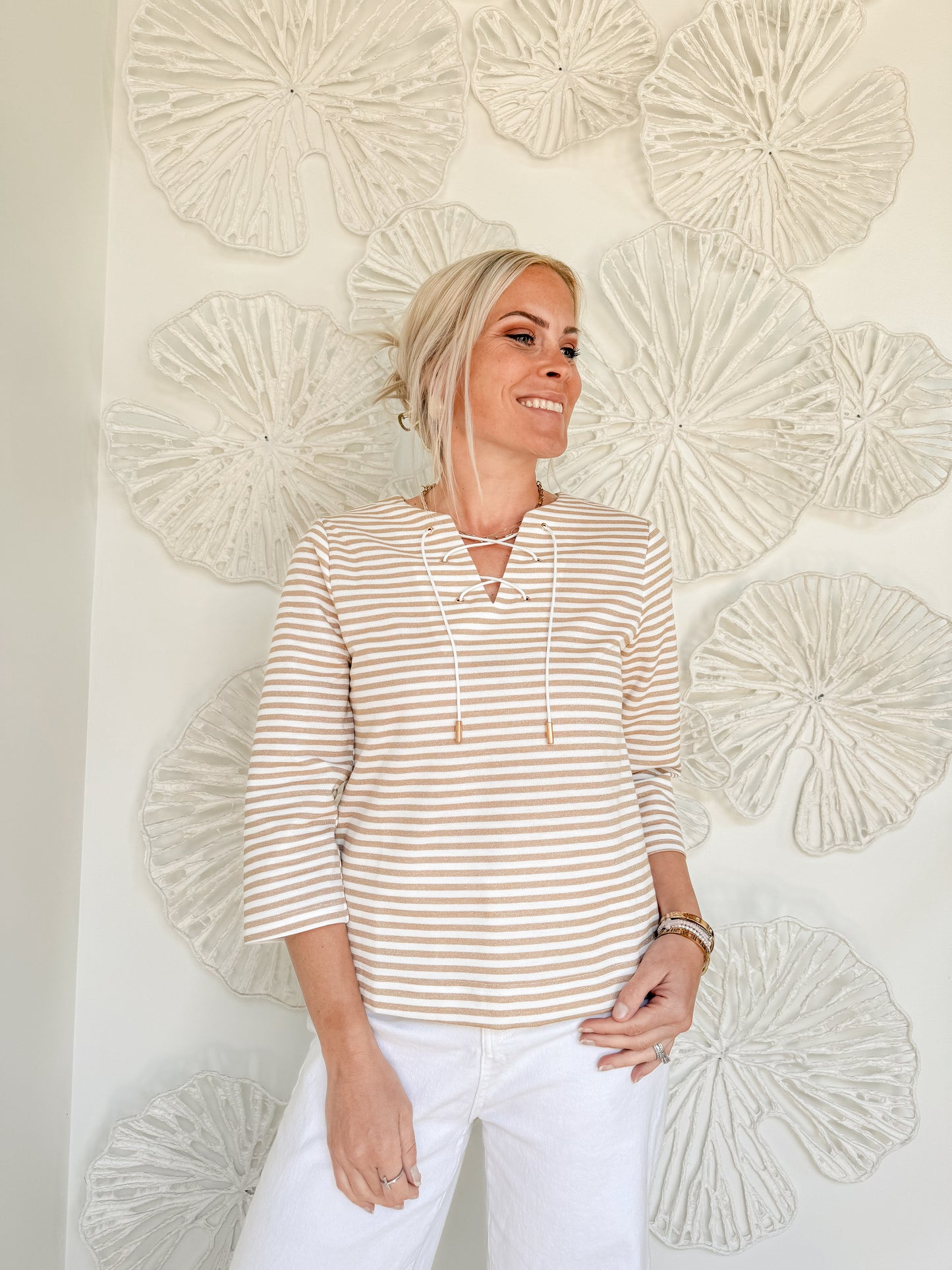Gold Striped 3/4 Blouse