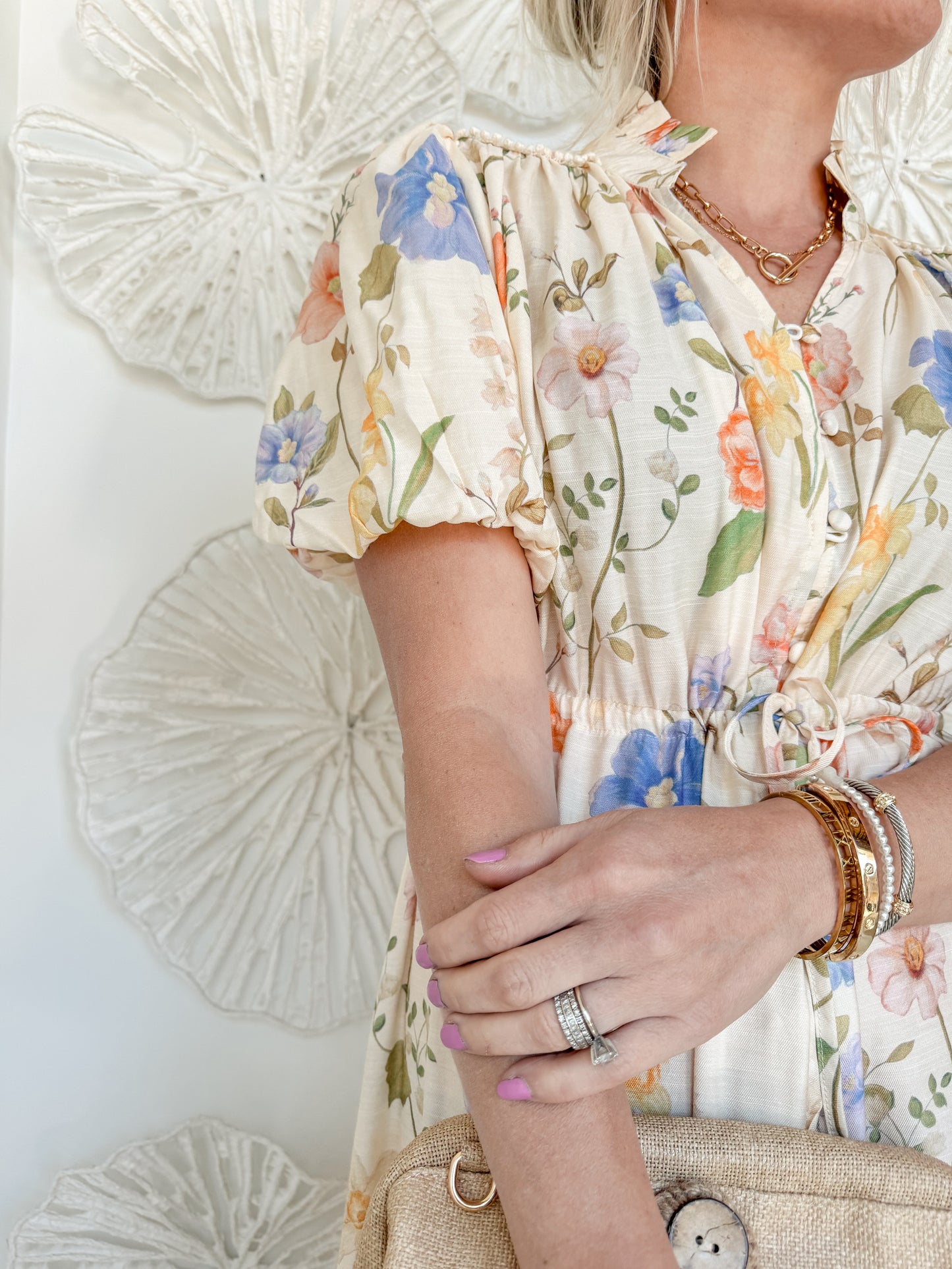 Peach Floral Waist Tie Midi