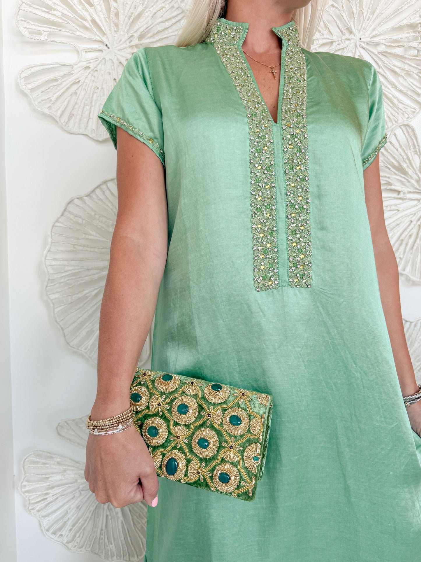 Green Hand Embroidered Designer Bag