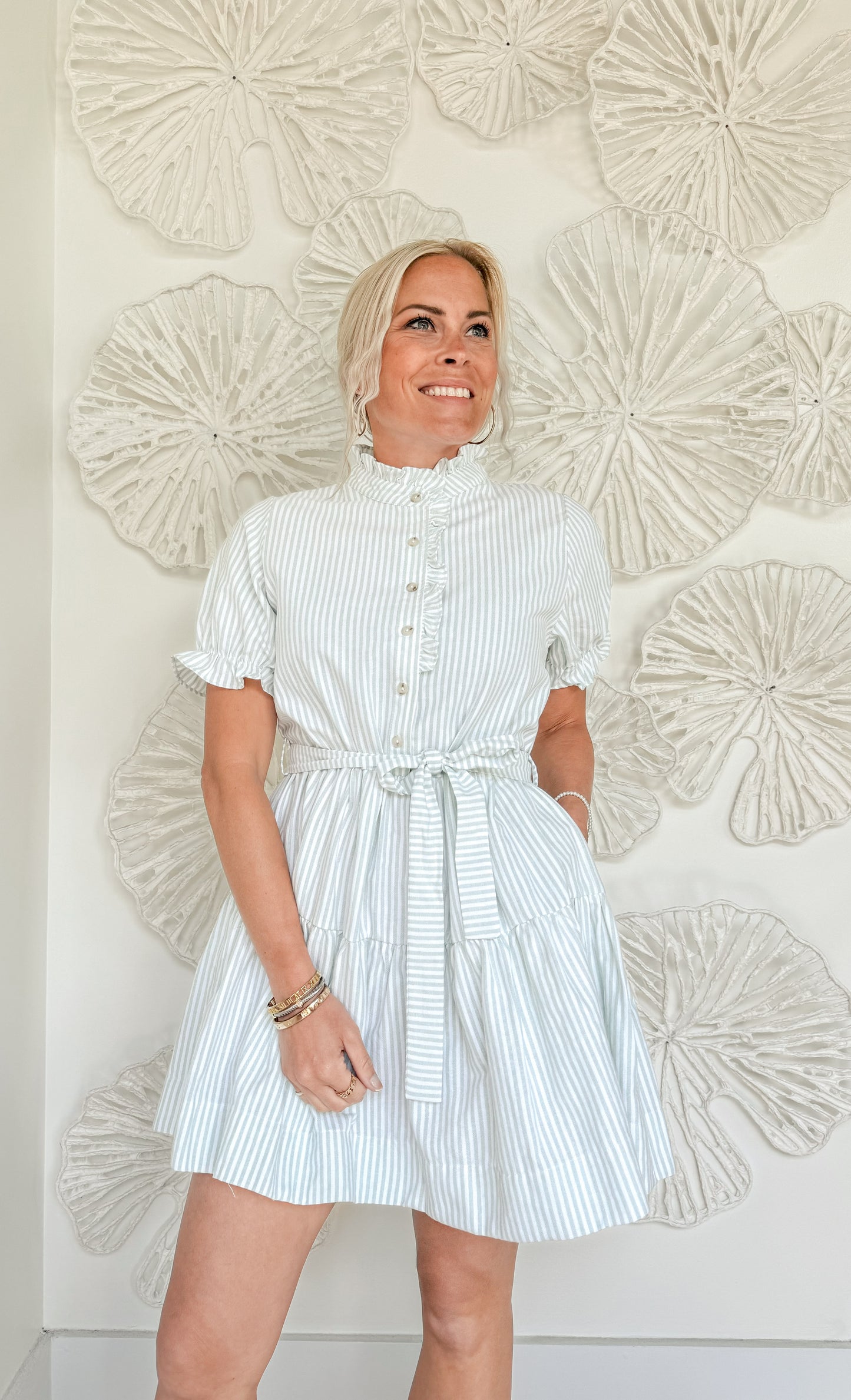 Green/White Striped Ruffle Mini
