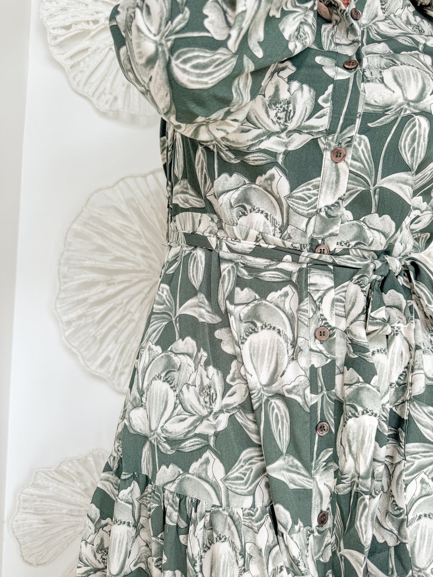 Olive Floral Print Silk Maxi