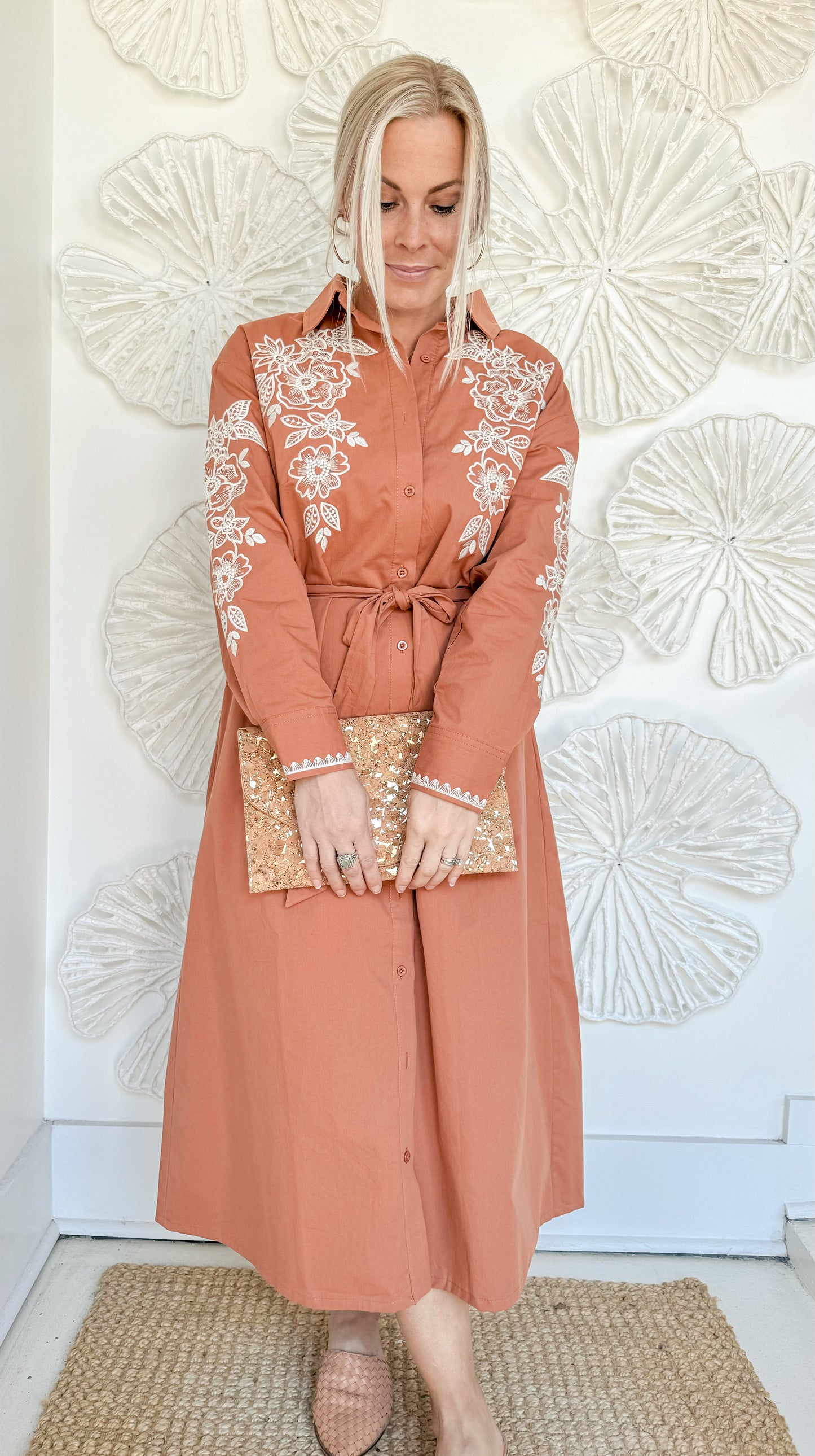 Dark Amber Floral Embroidered Midi