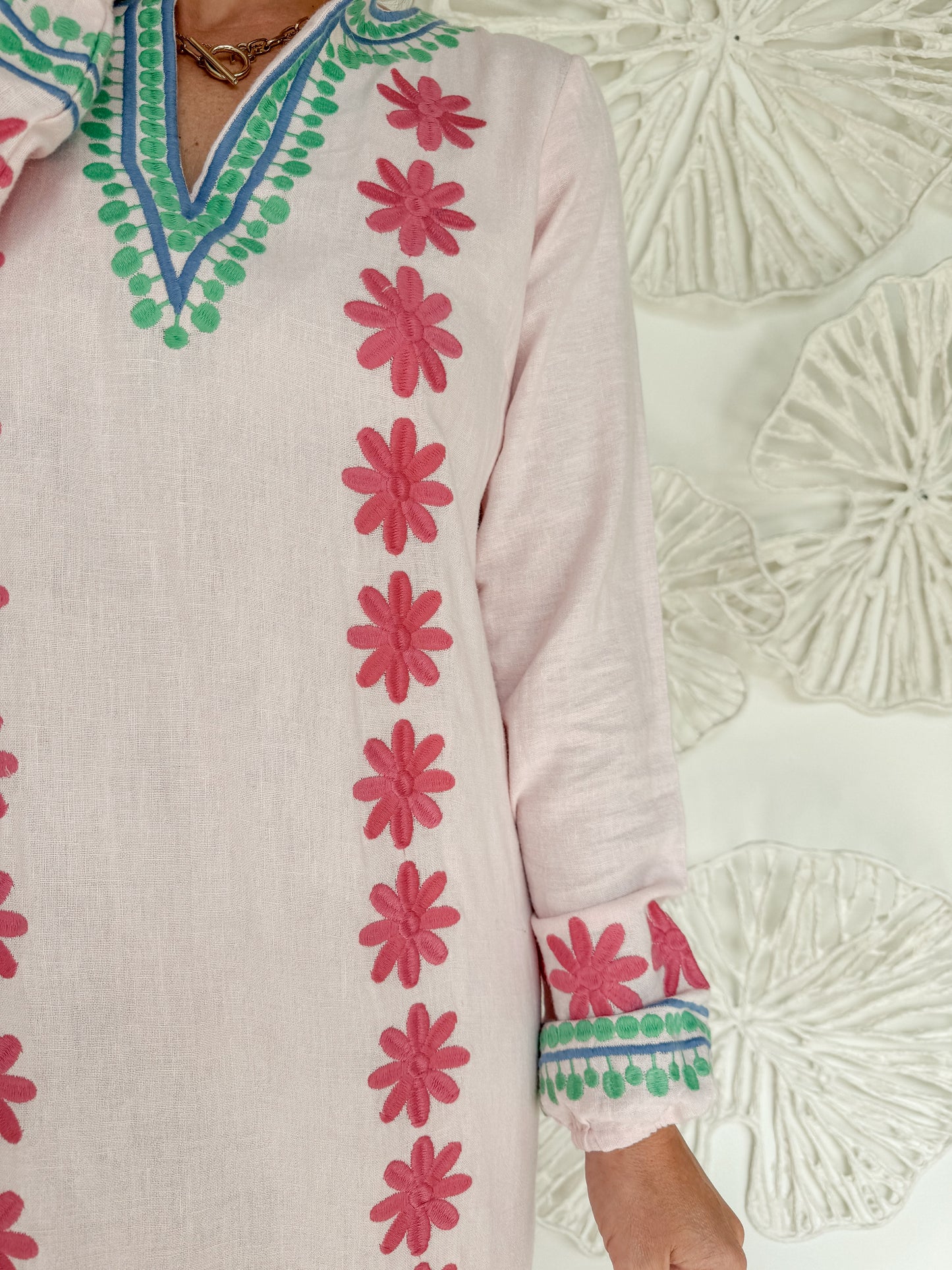 Sail to Sable Pink/Green Embroidered Maxi