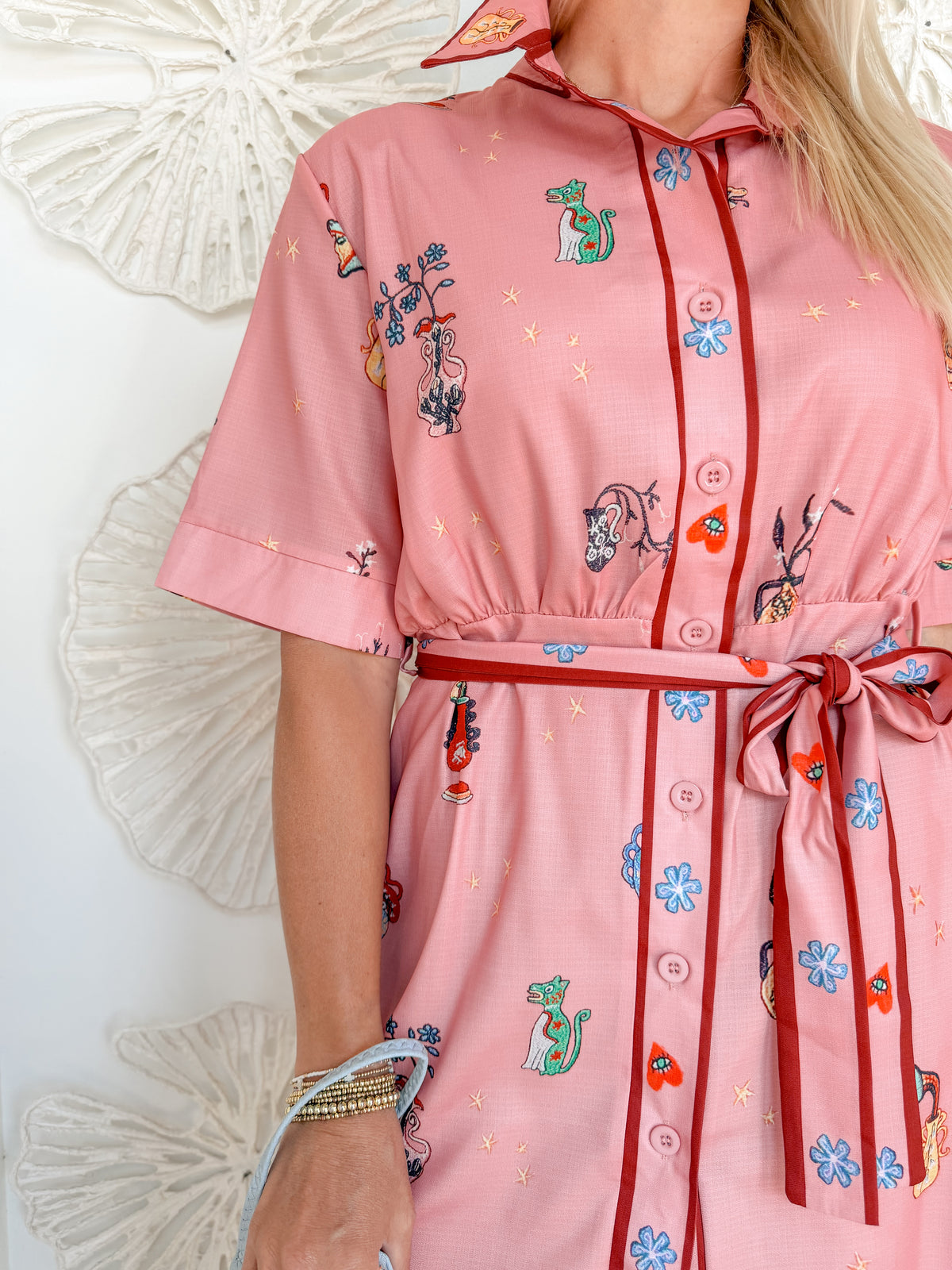Pink Printed Collared Mini