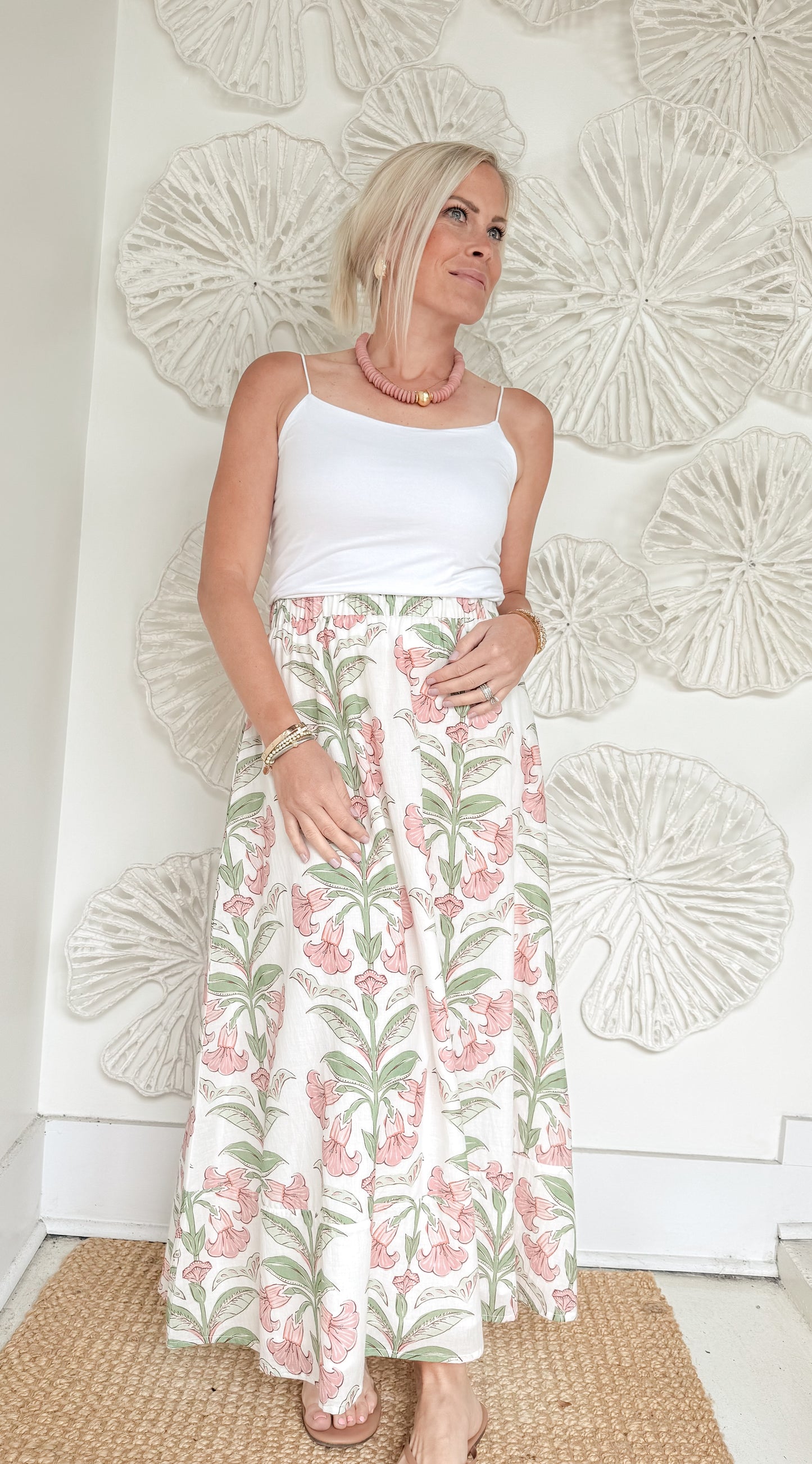 Pink/Green Floral Skirt