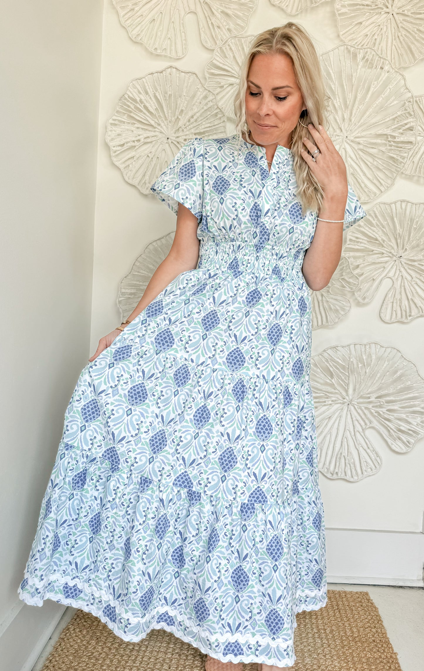 Sail to Sable Blue Pineapple Print Maxi