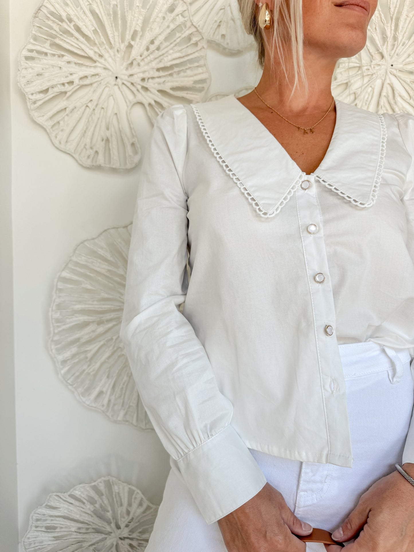 White Collared Detail Blouse