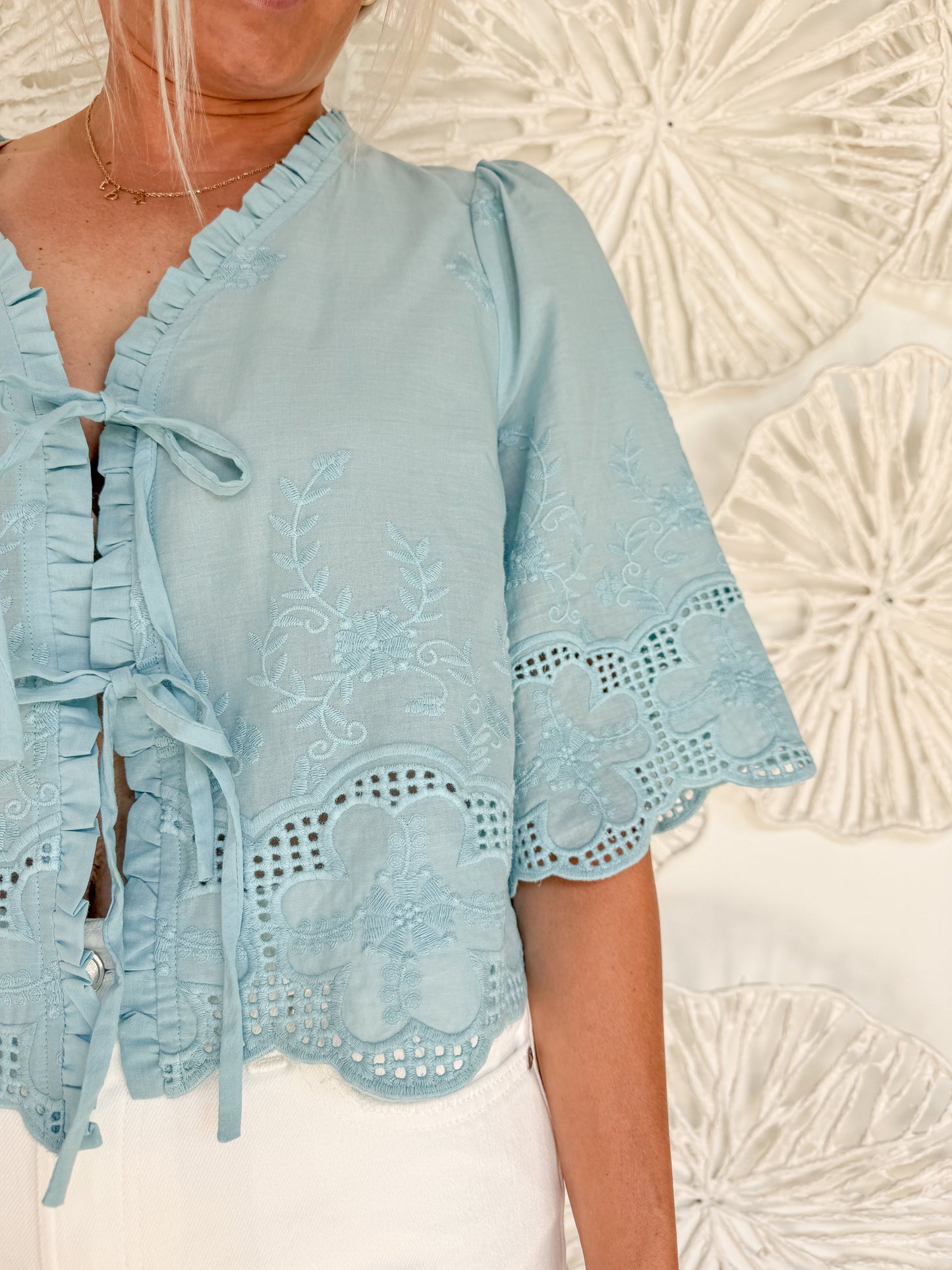 Sky Floral Embroidery Blouse