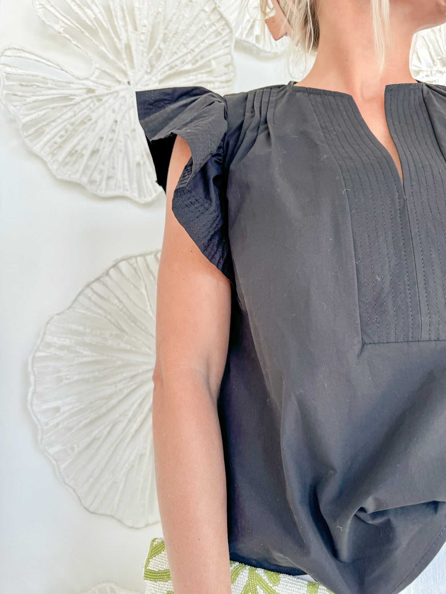 Black Flutter Sleeve Blouse