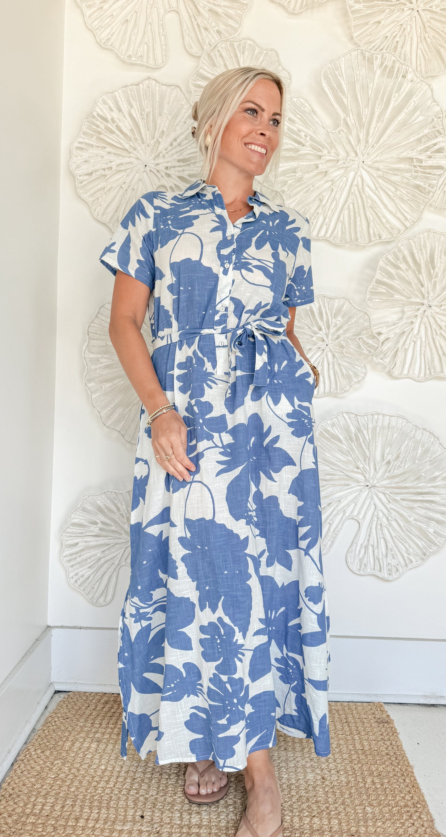 Deep Blue Print Belted Maxi