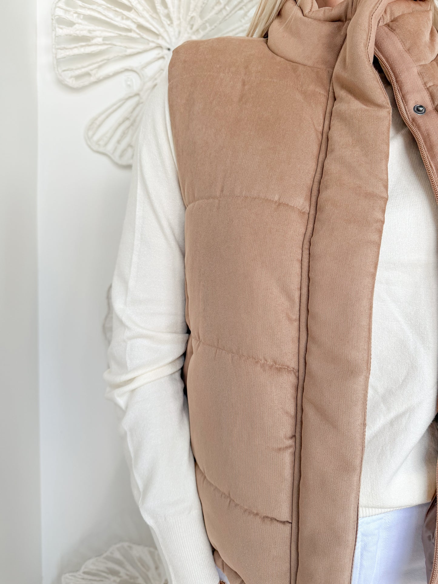 Camel Suede Puffer Vest