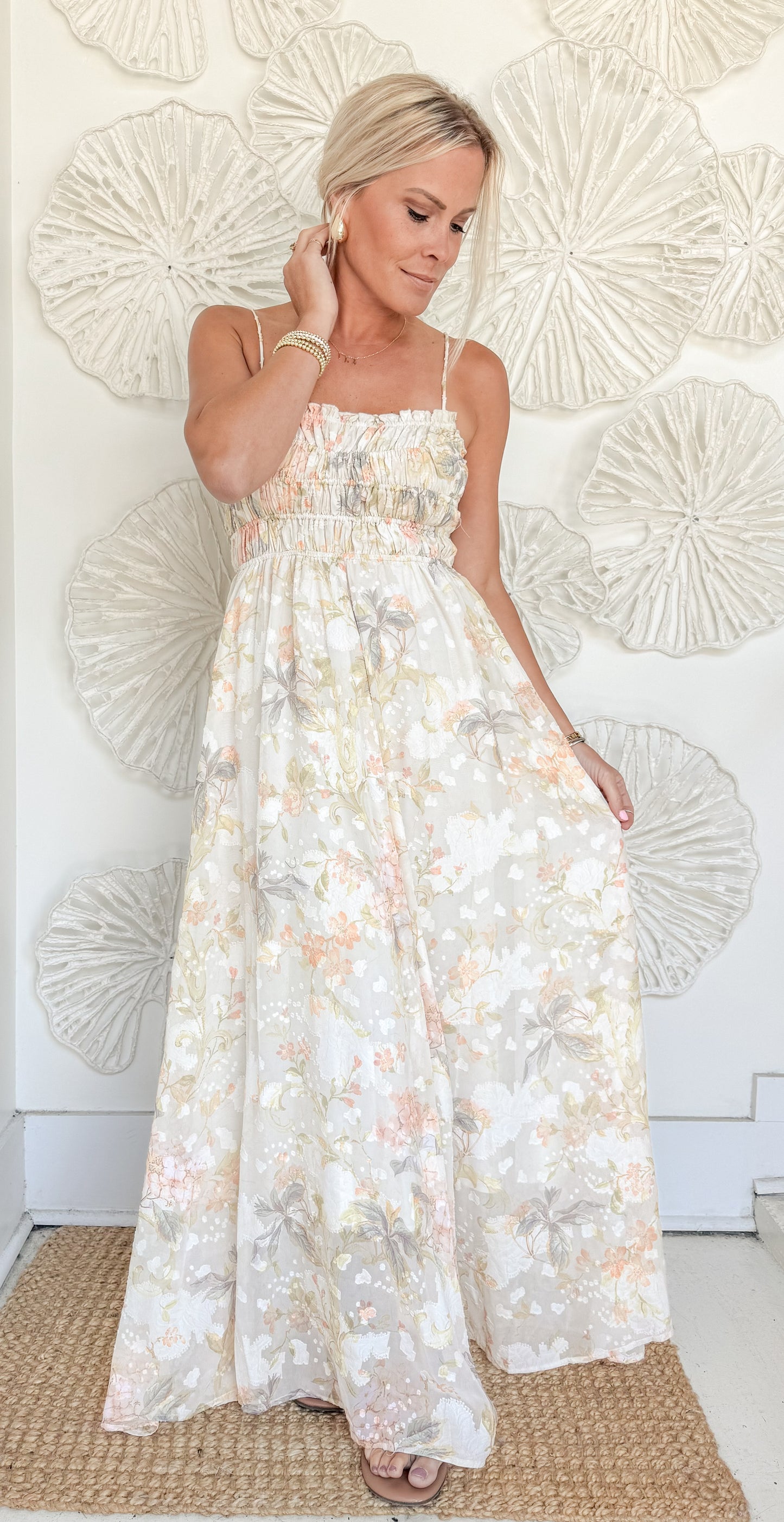 Yellow Multi Print Smocked Maxi