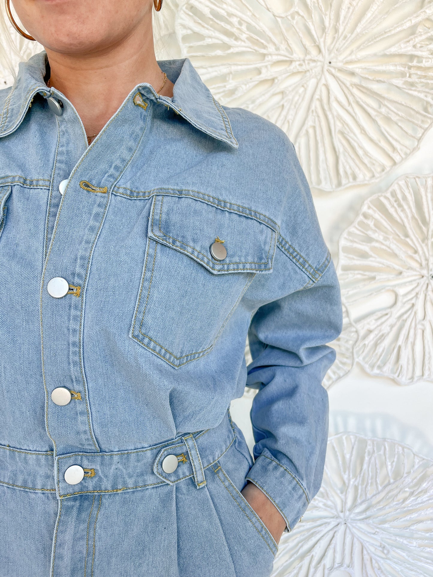 Cinched Waist Denim Jumpsuit