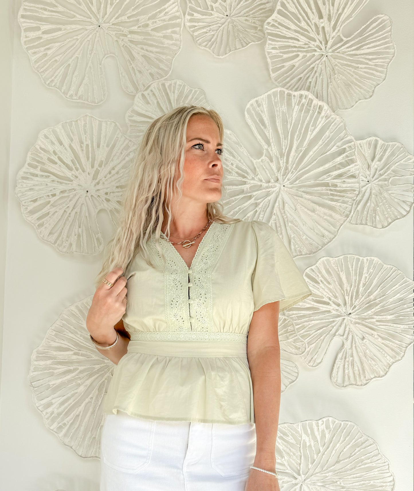 Honeydew Eyelet Blouse