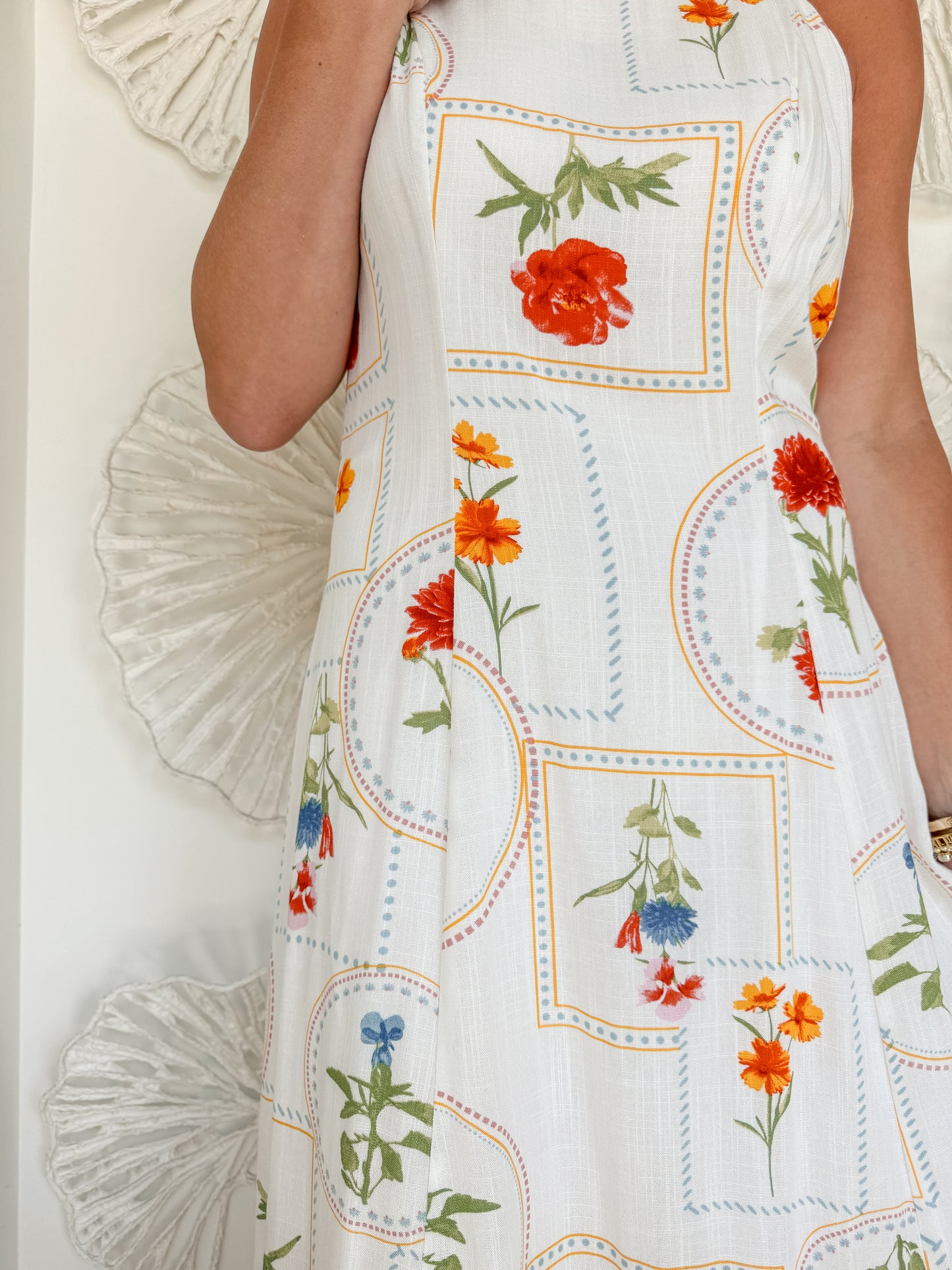 White Floral Square Neckline Maxi