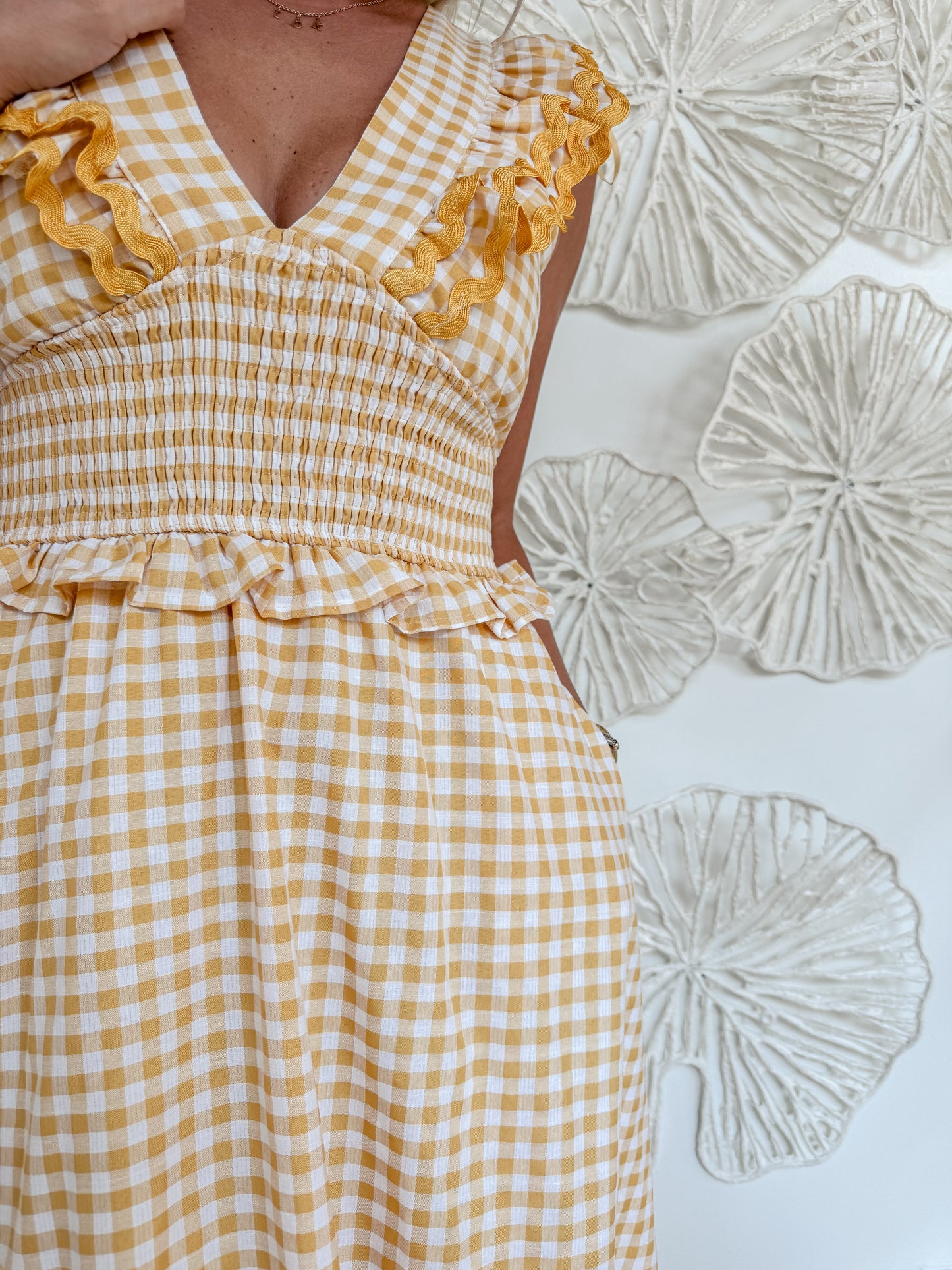 Yellow Gingham VNeck Maxi