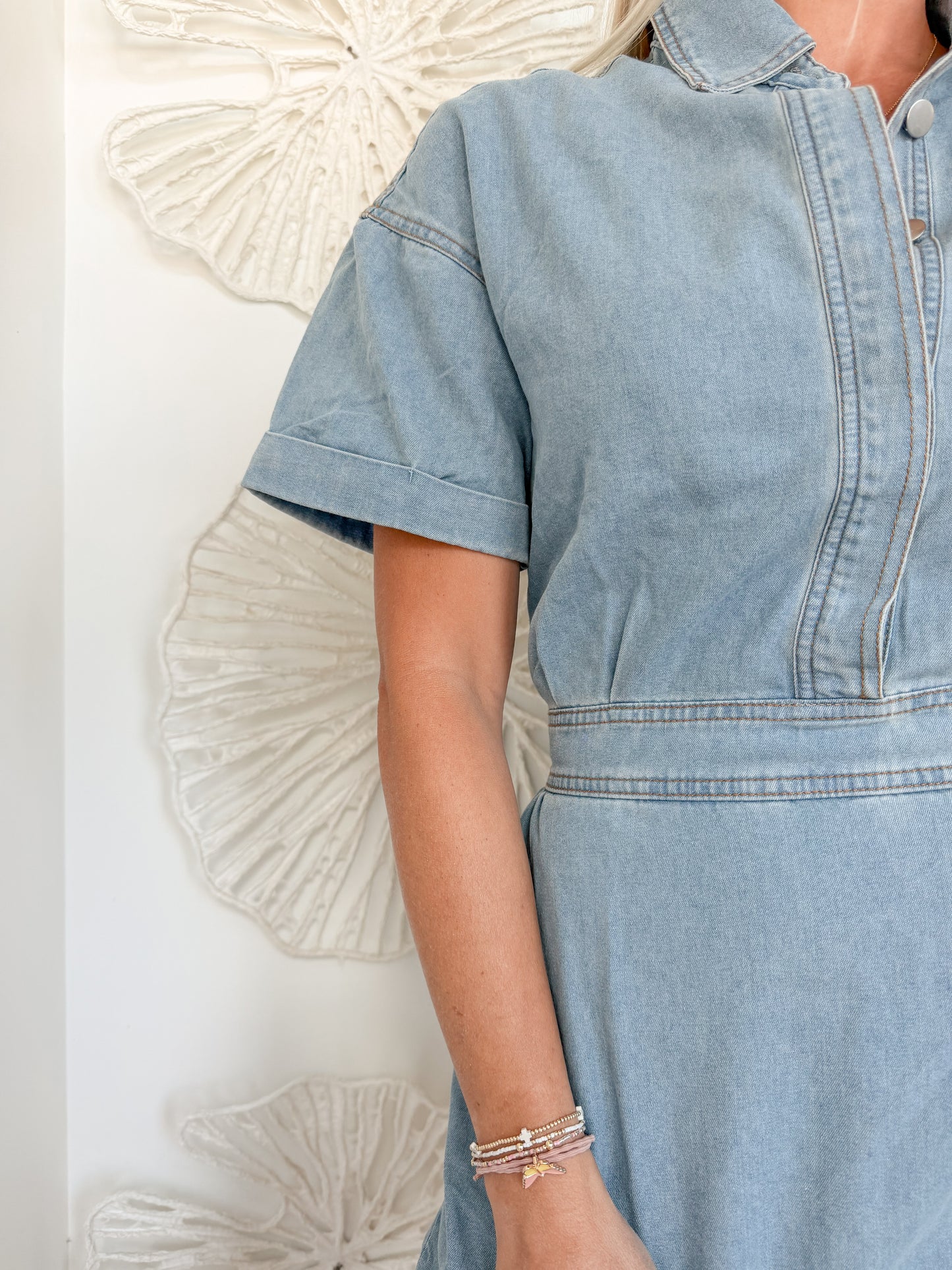 Denim Short Sleeve Wrap Mini