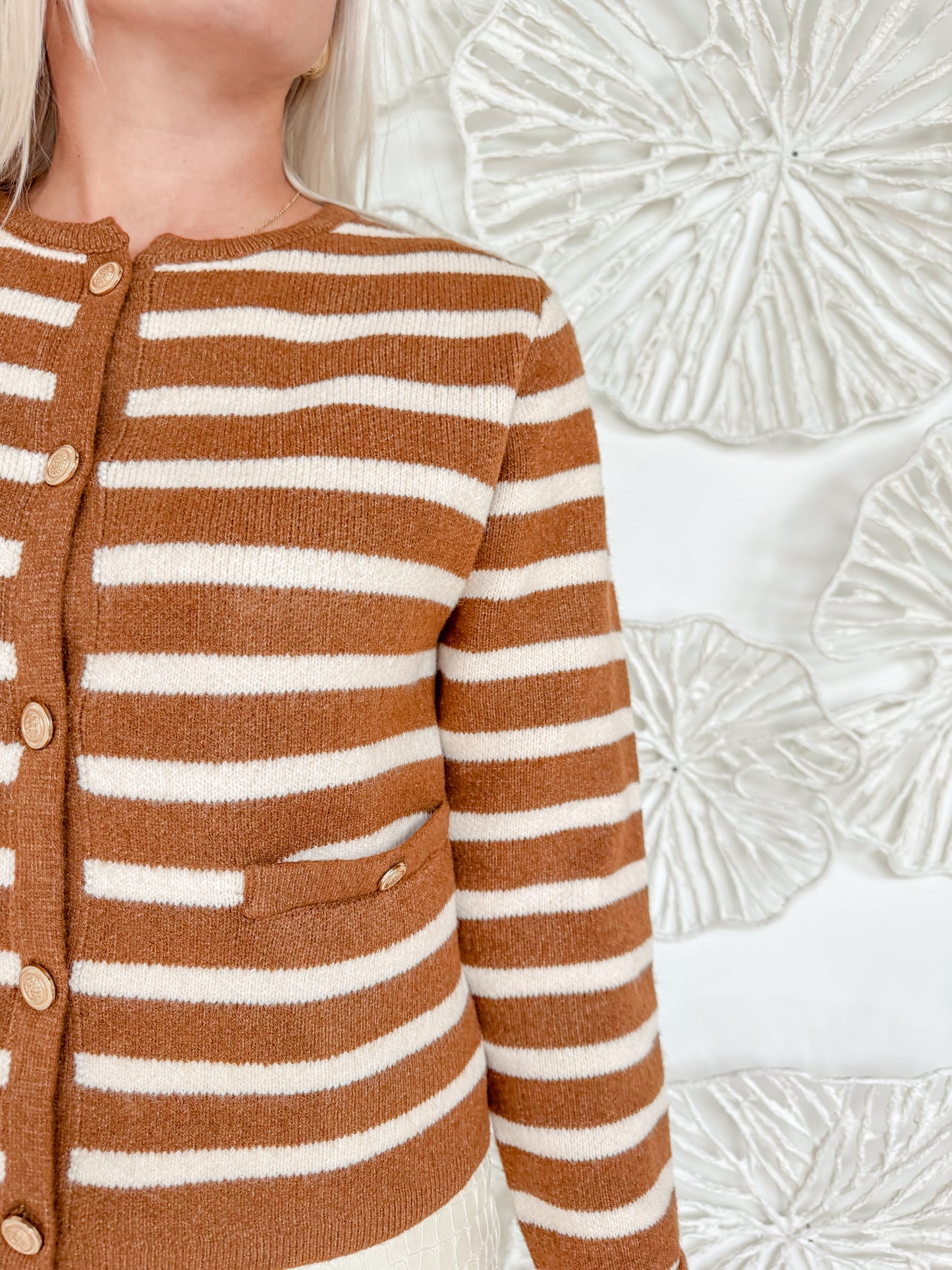 Mocha Striped Button Cardigan
