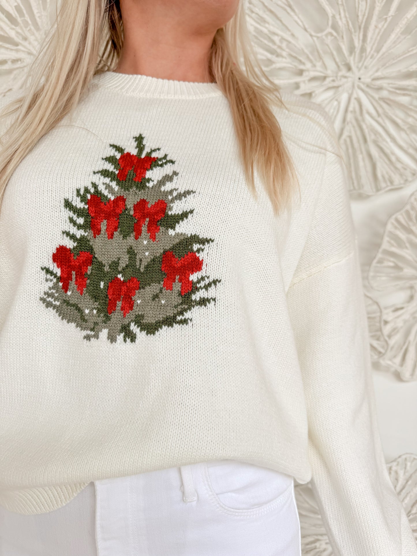Ivory Tree Embroidered Sweater