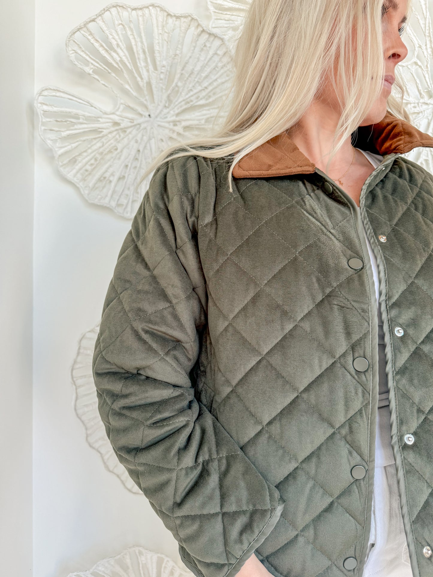 Olive Quilted Suede Jacket