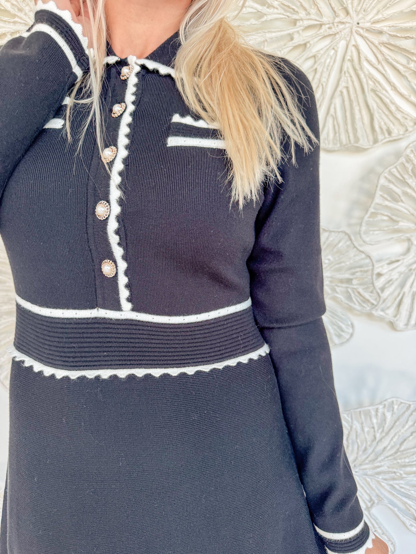 Black Ruffled Trim Swing Midi