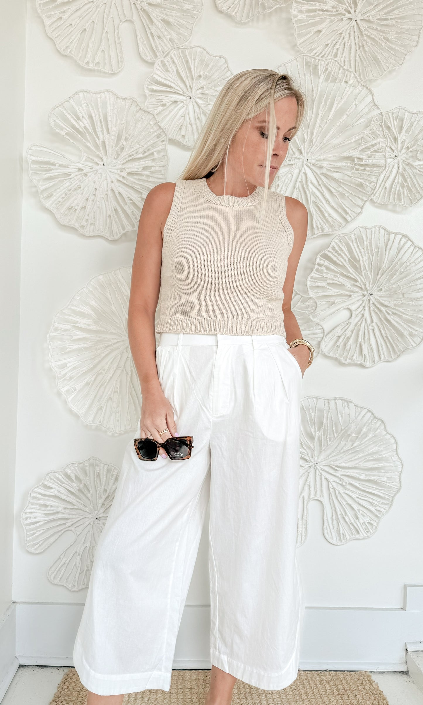 White Rounded Bottom Trousers
