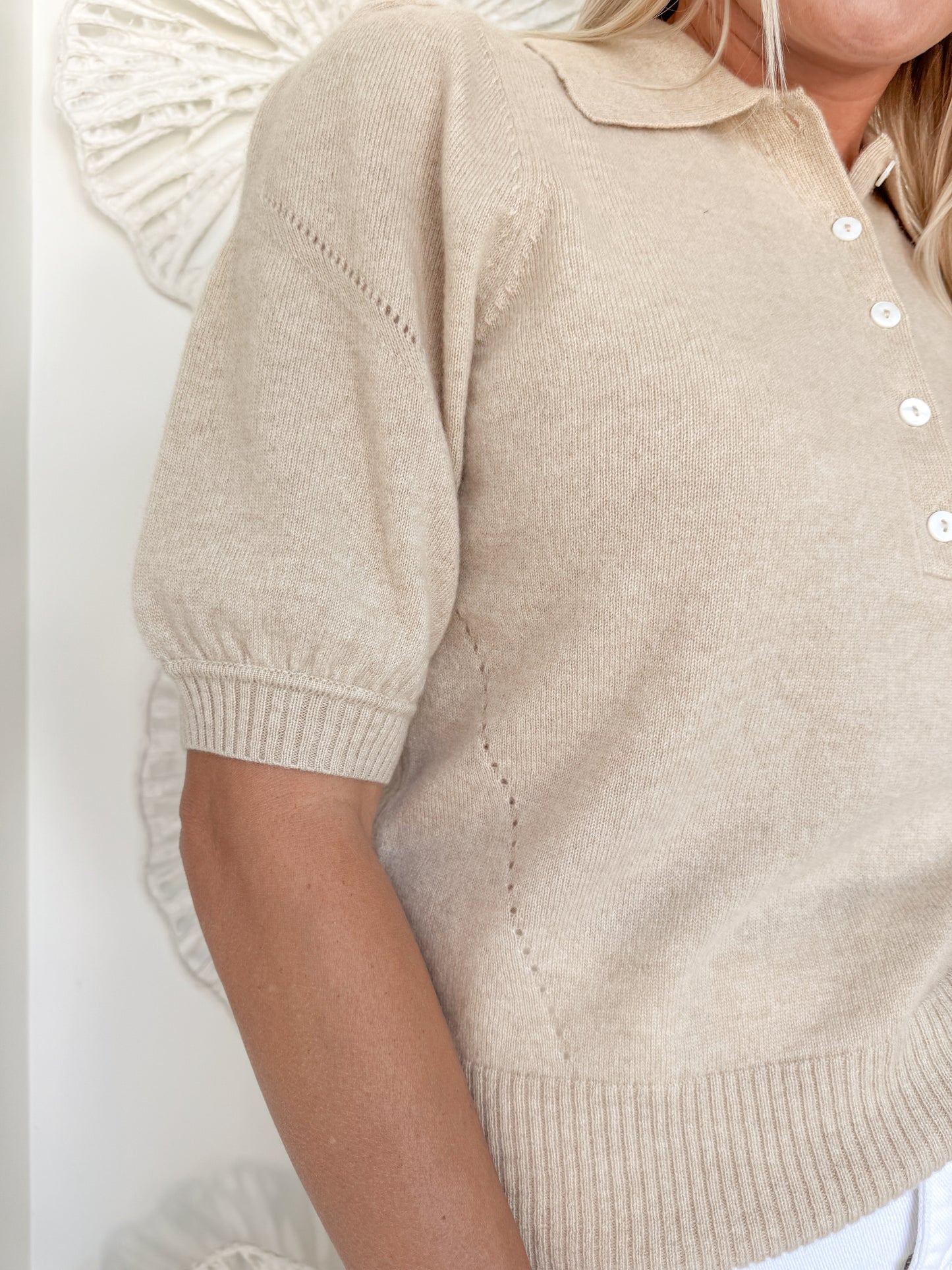 Khaki Cashmere Collared Top