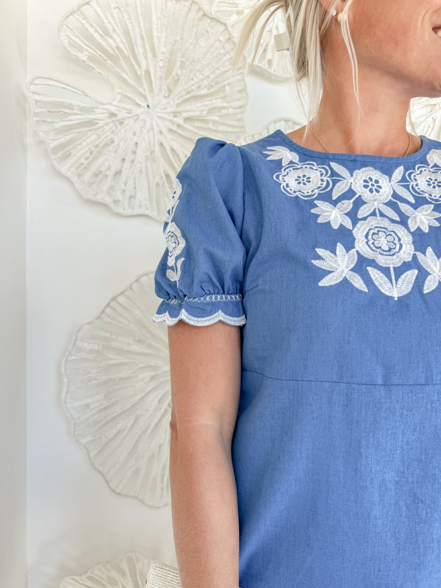 Blue Embroidered Mini