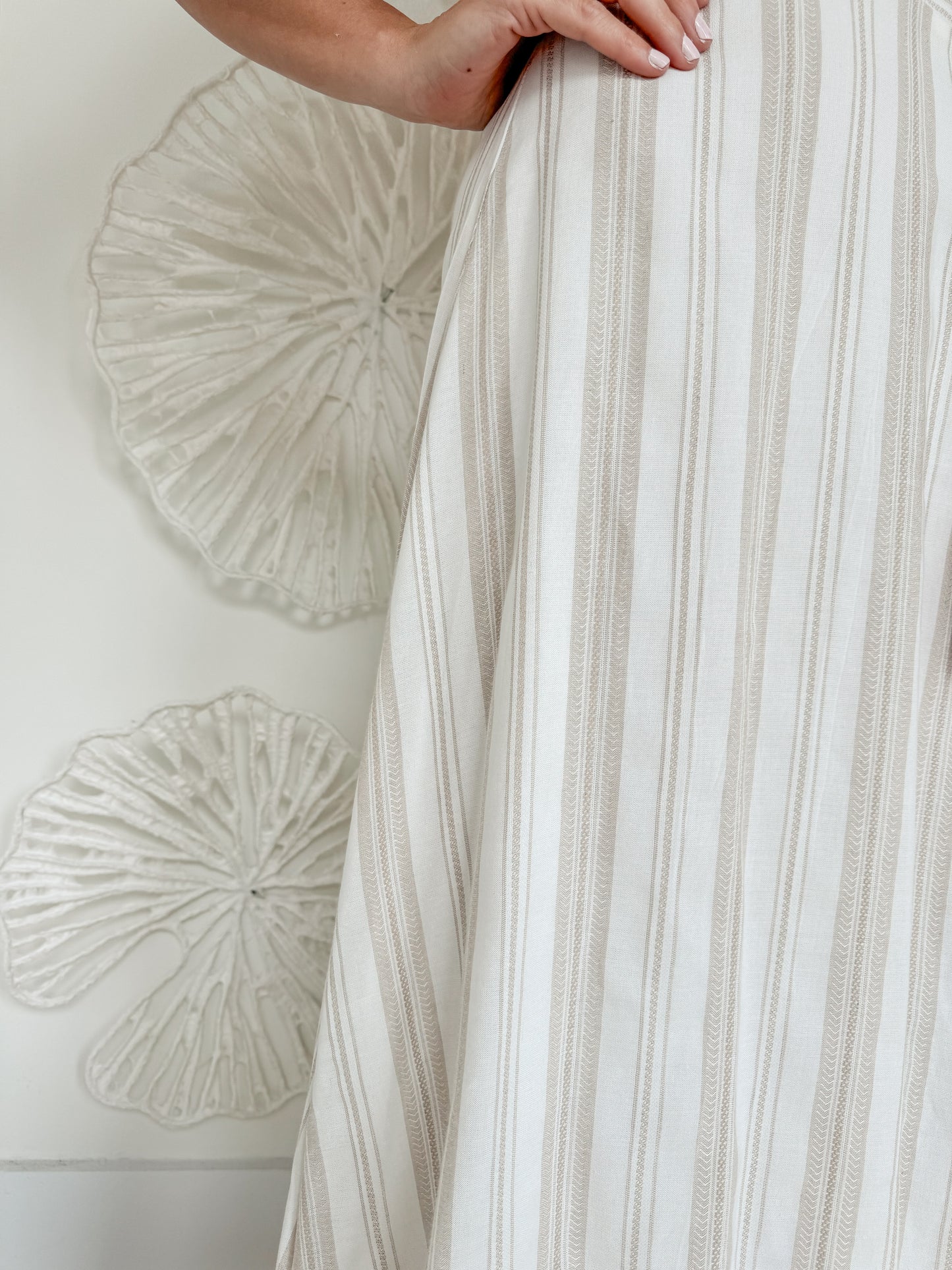 White/Tan Striped Maxi