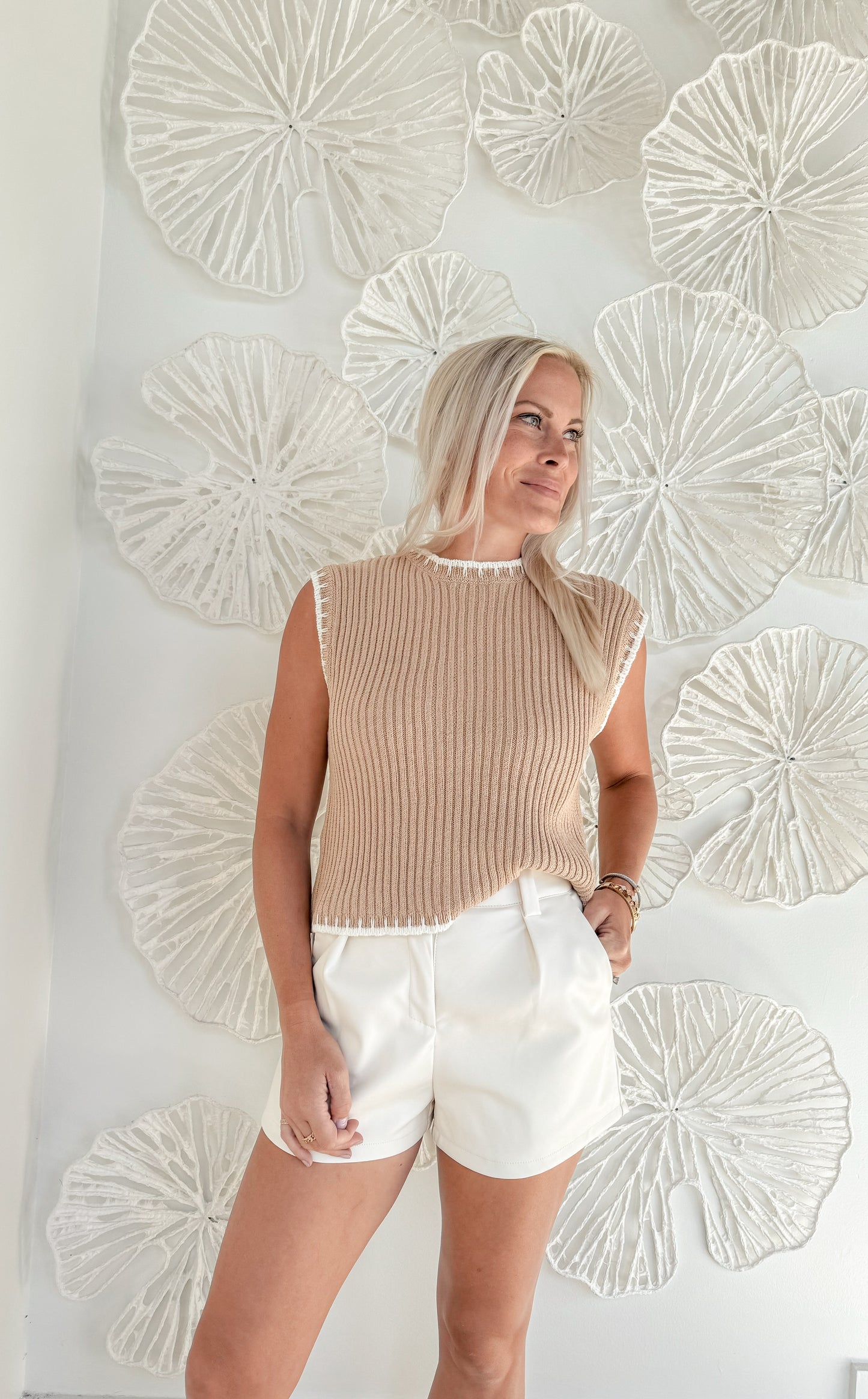 Off White Faux Leather Shorts