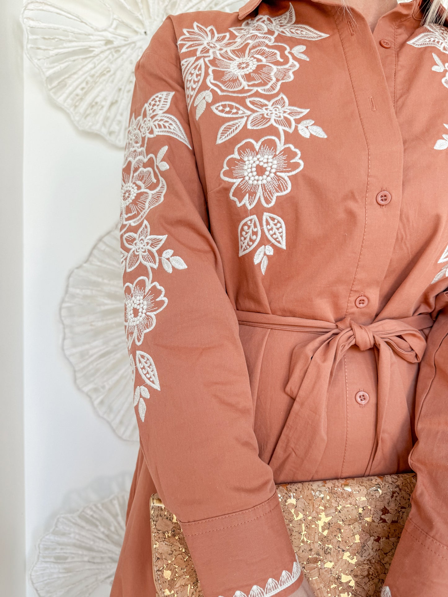 Dark Amber Floral Embroidered Midi