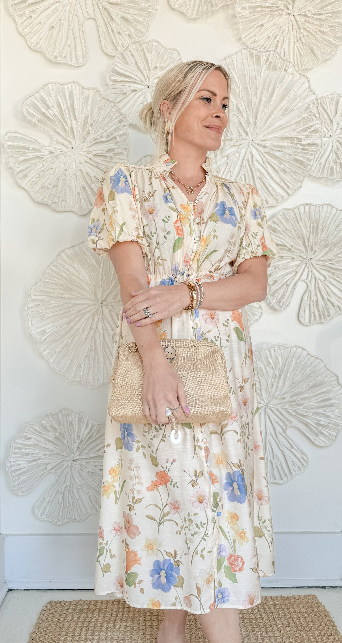 Peach Floral Waist Tie Midi