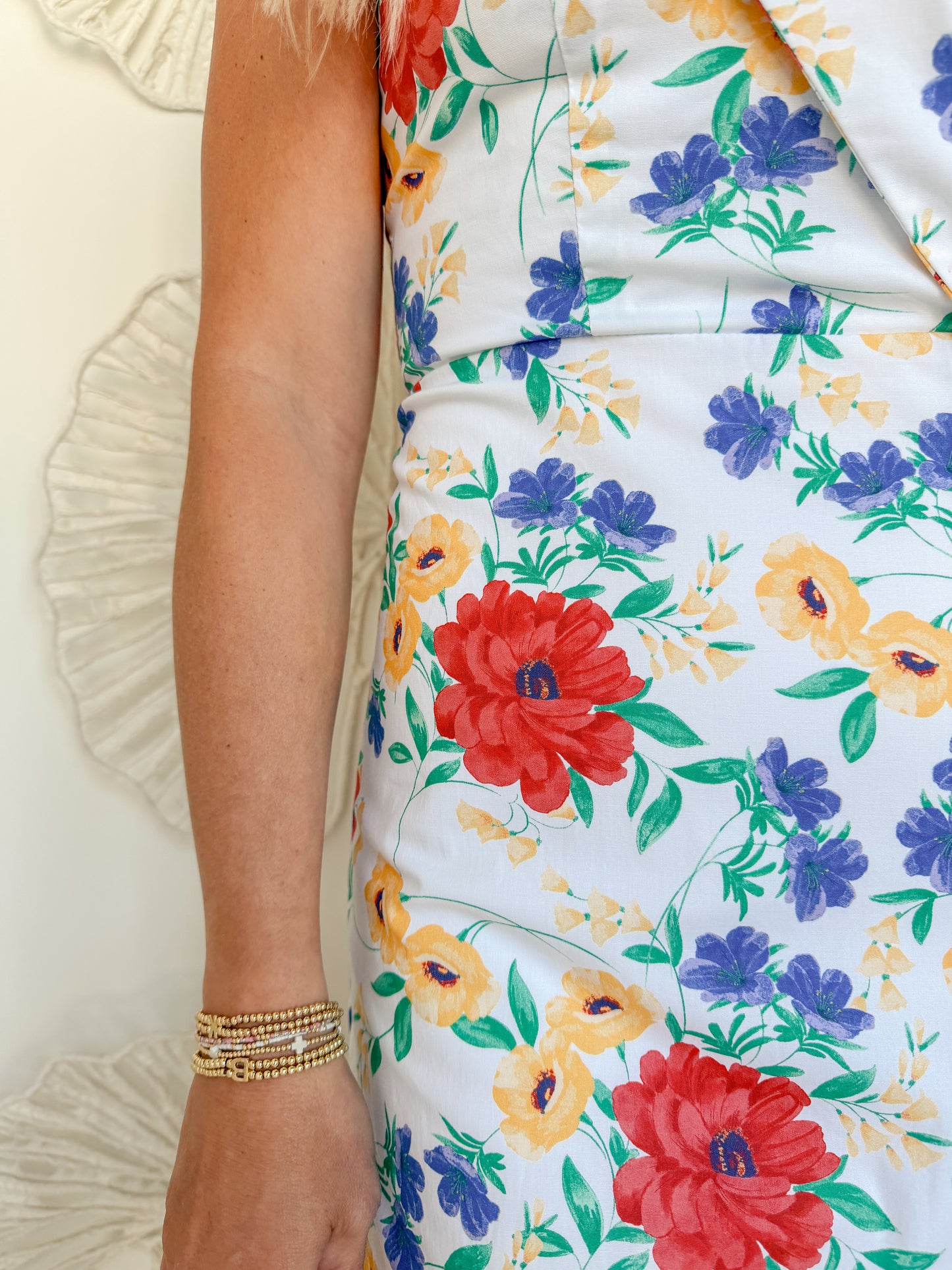 White Multi Floral Button Strap Mini