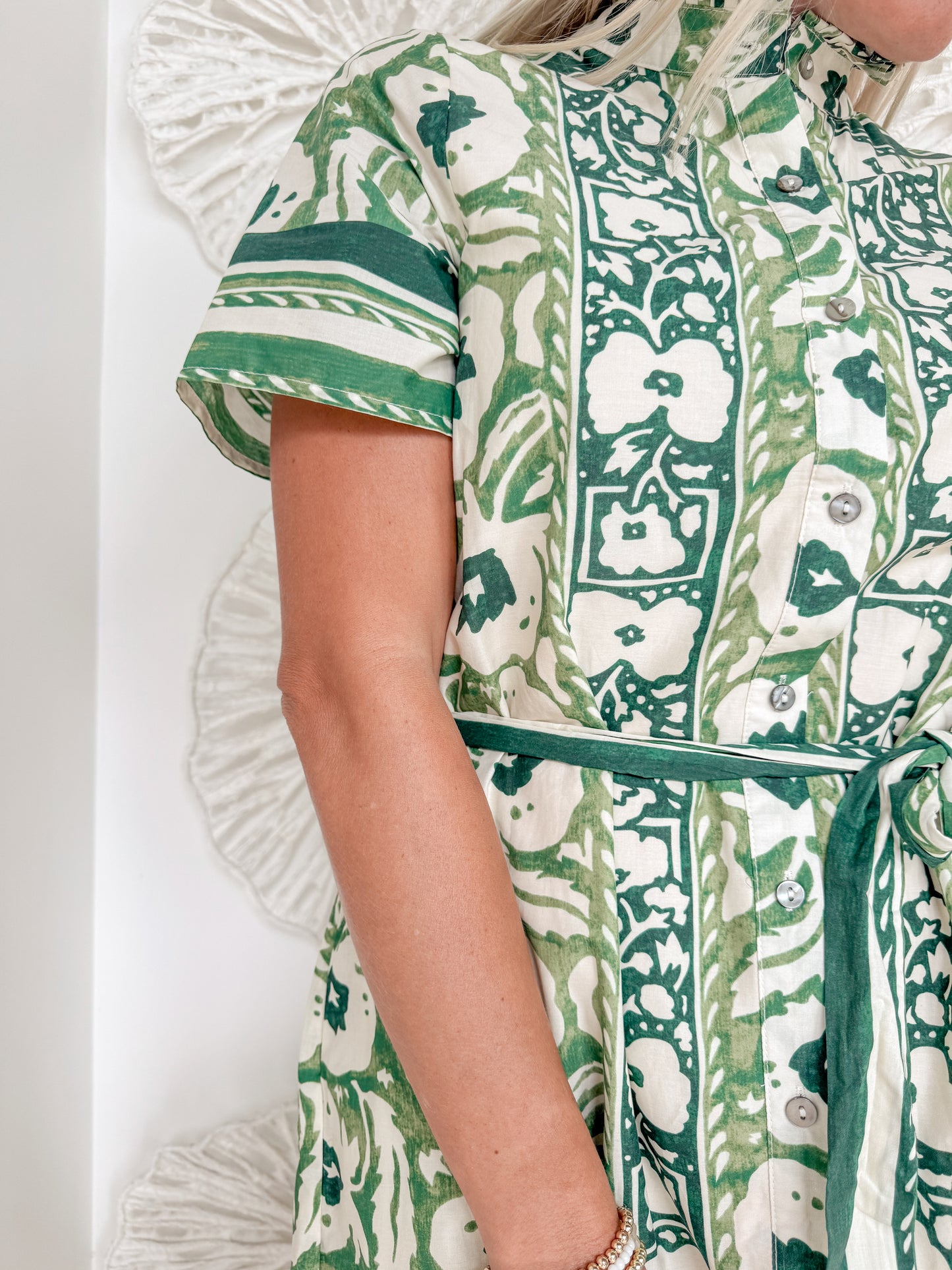 Green Floral Print Waist Tie Maxi