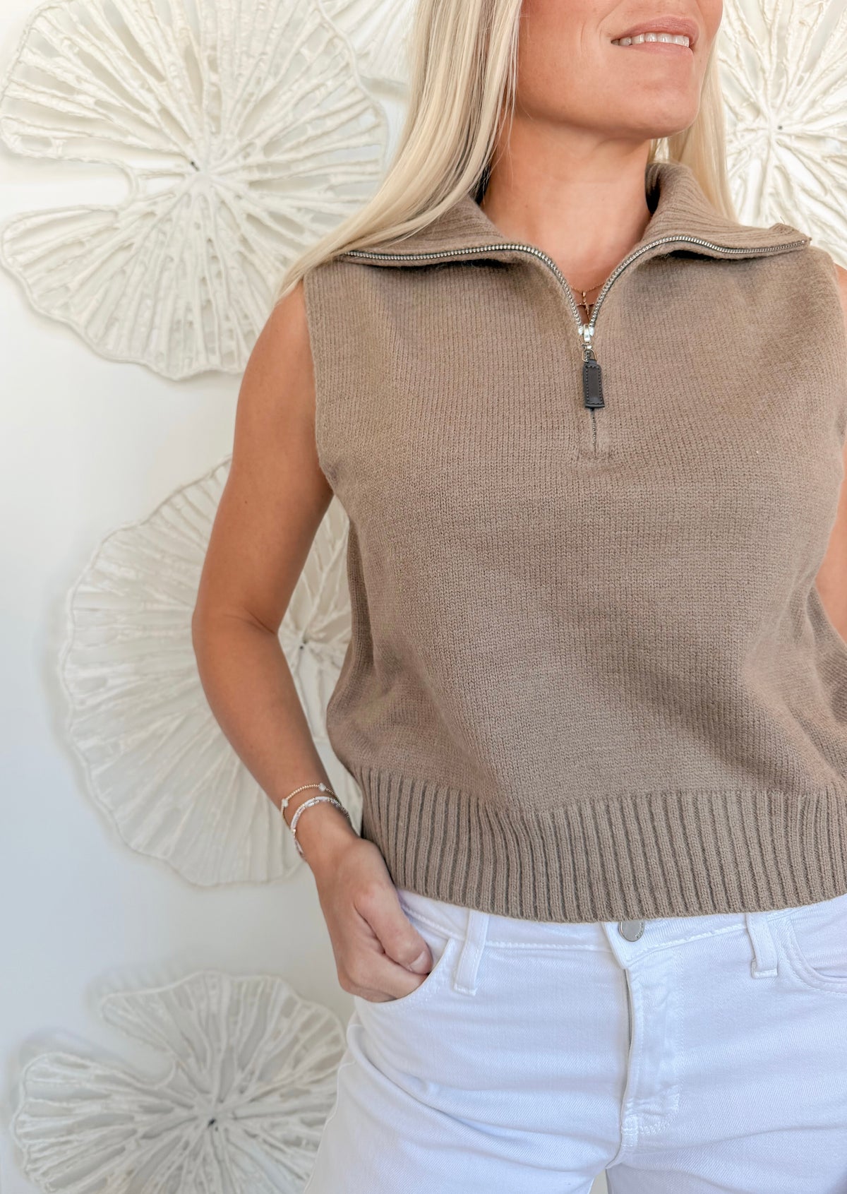 Mocha Quarter Zip Collared Sweater