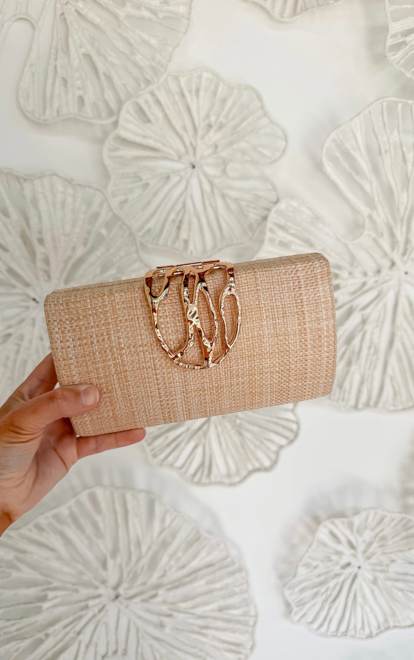 Light Woven Clutch with Decorative Clasp